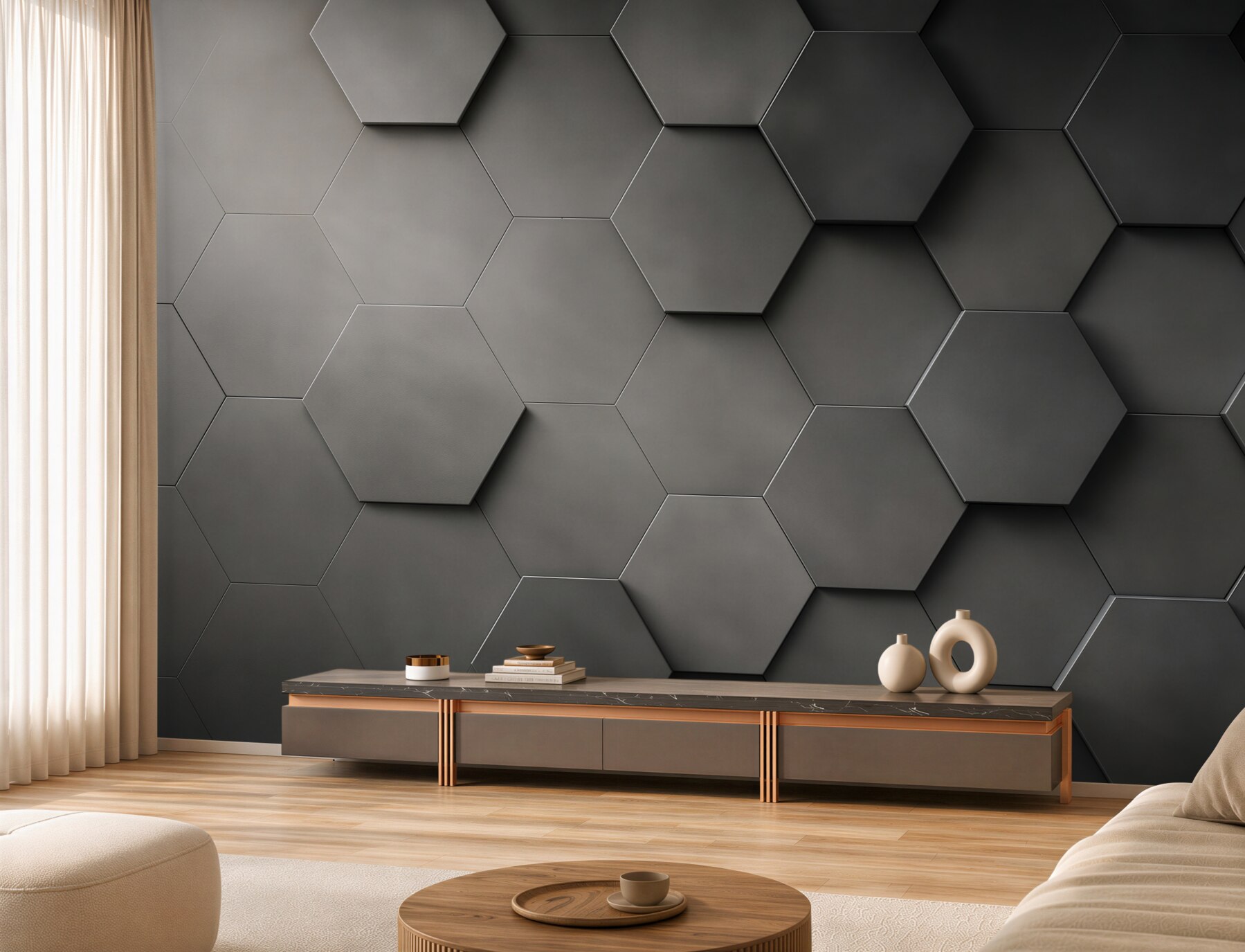 Fototapeta geometryczne heksagony 3D grafitowe loftowe?v23