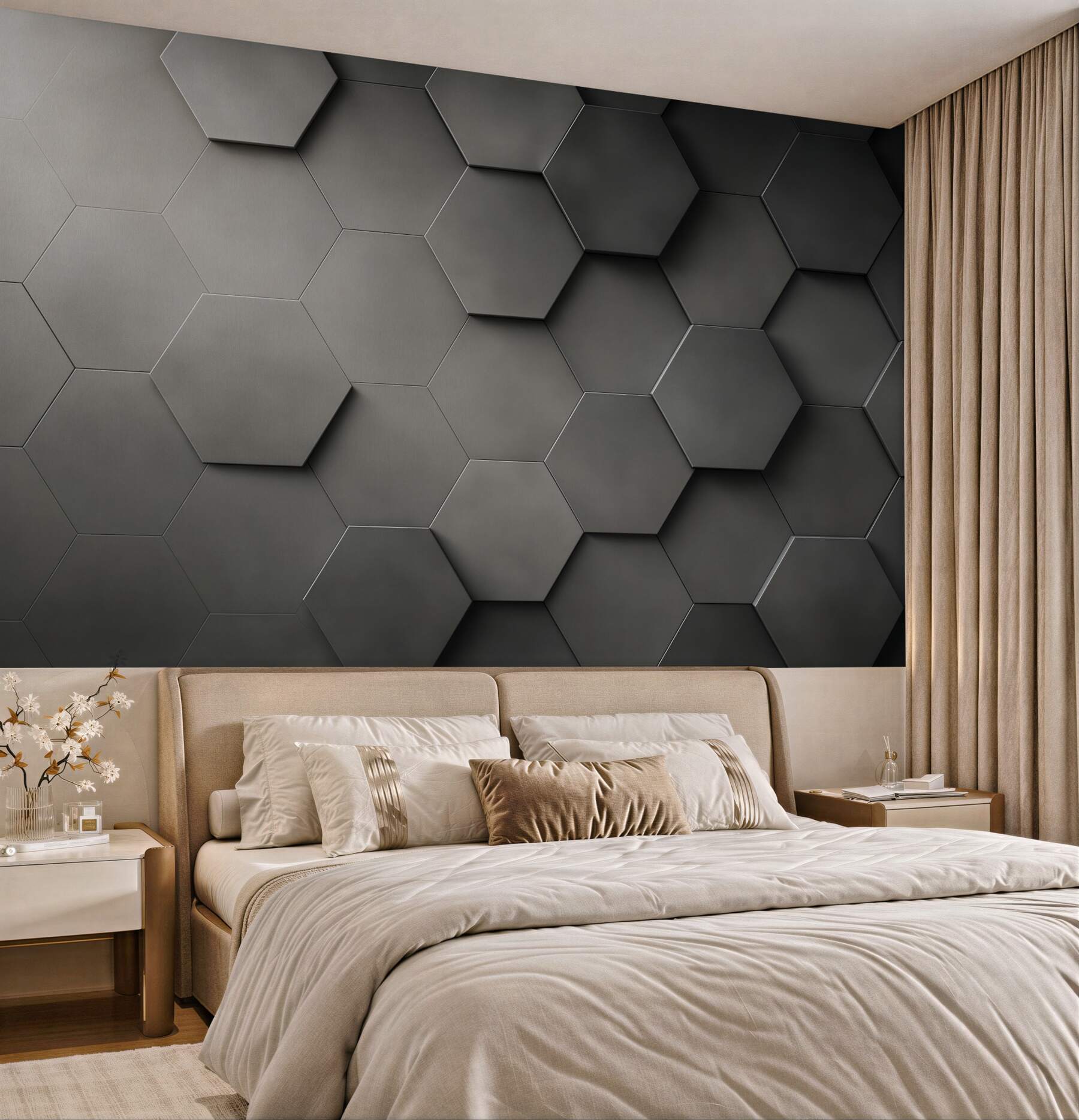Fototapeta geometryczne heksagony 3D grafitowe loftowe?v23