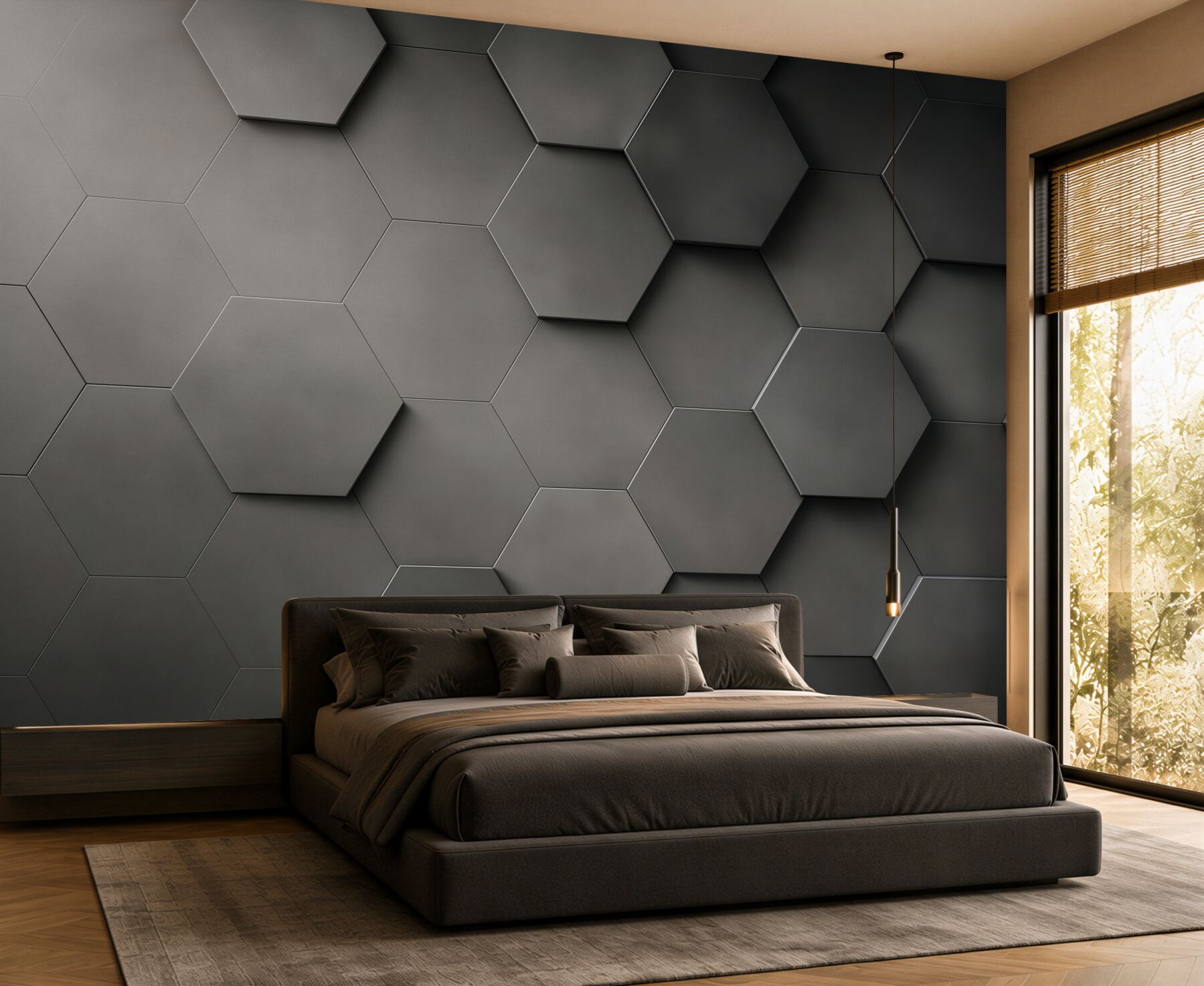 Fototapeta geometryczne heksagony 3D grafitowe loftowe?v23