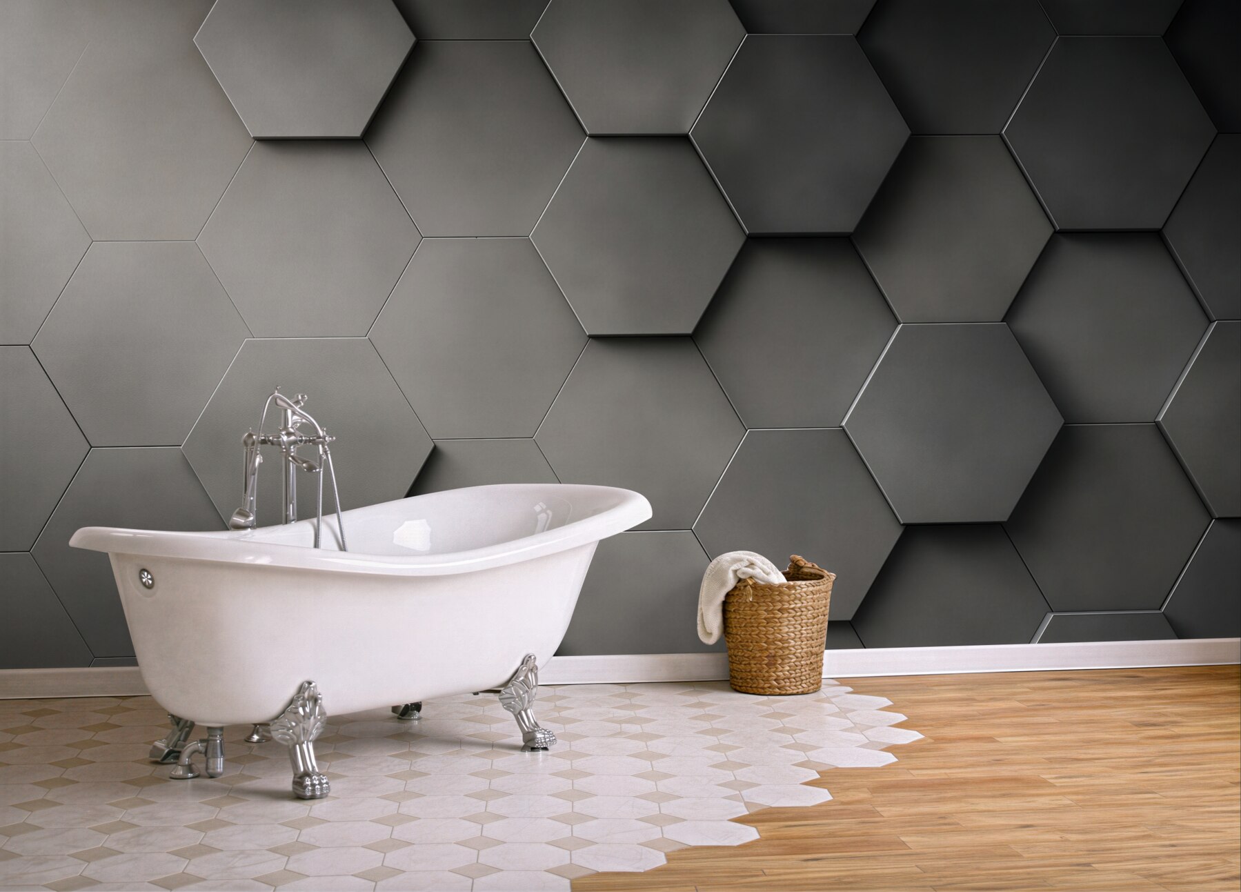 Fototapeta geometryczne heksagony 3D grafitowe loftowe?v23