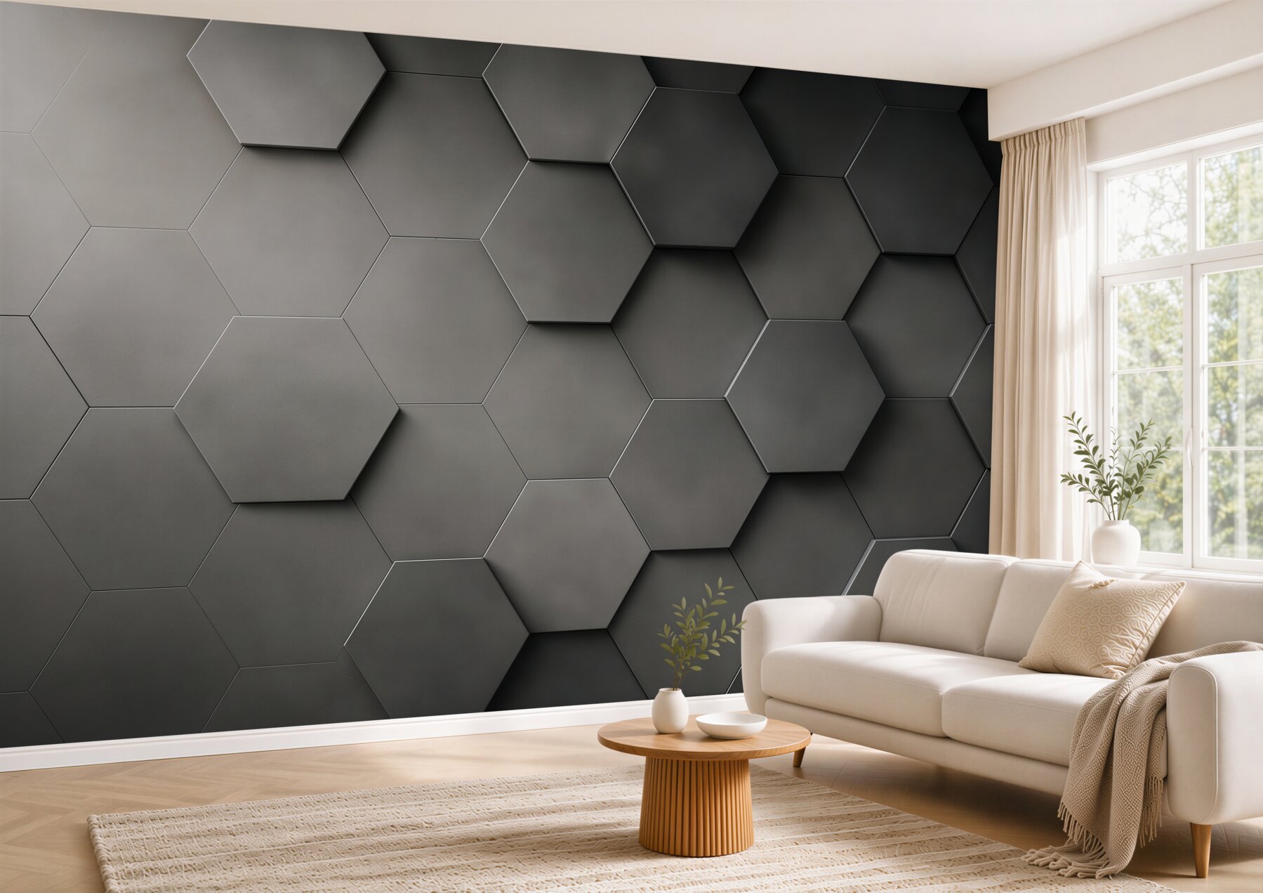Fototapeta geometryczne heksagony 3D grafitowe loftowe?v23