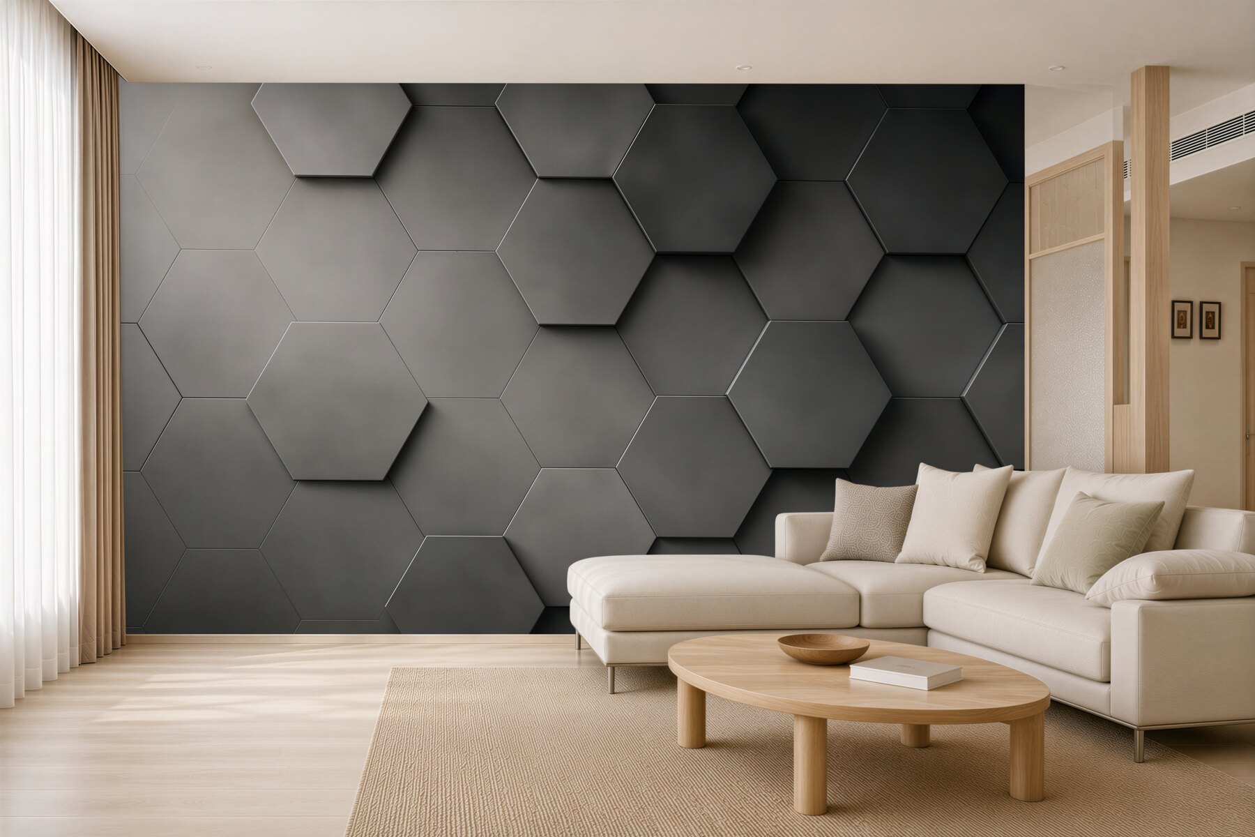 Fototapeta geometryczne heksagony 3D grafitowe loftowe?v23