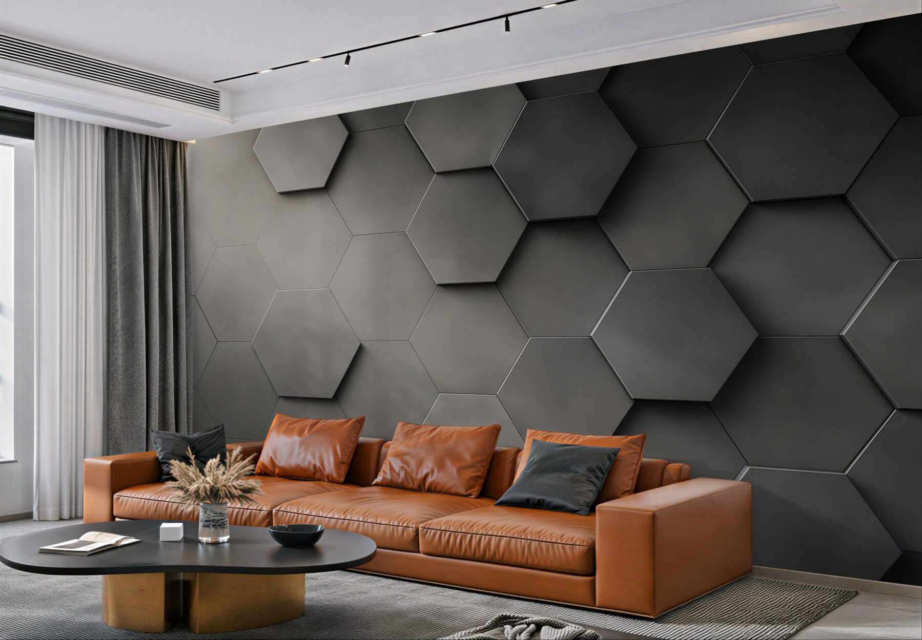 Fototapeta geometryczne heksagony 3D grafitowe loftowe?v23