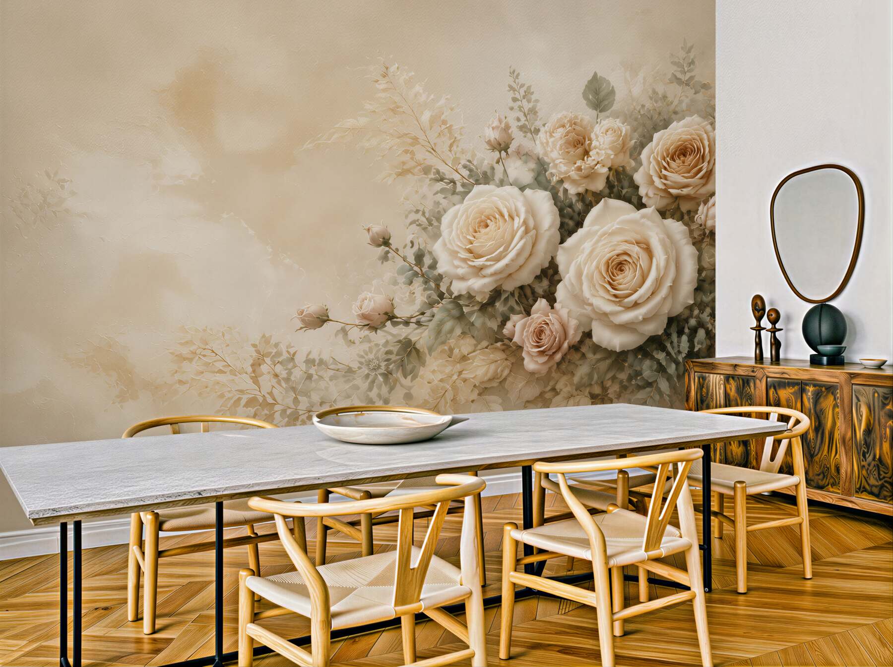 Fototapeta kremowe róże na beżowym tle elegancka do salonu?v23