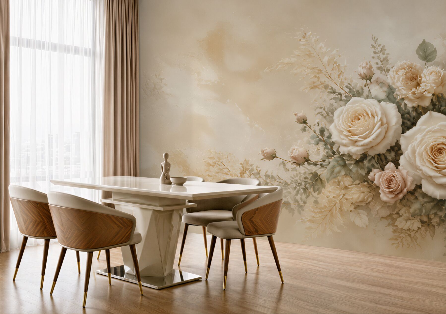 Fototapeta kremowe róże na beżowym tle elegancka do salonu?v23
