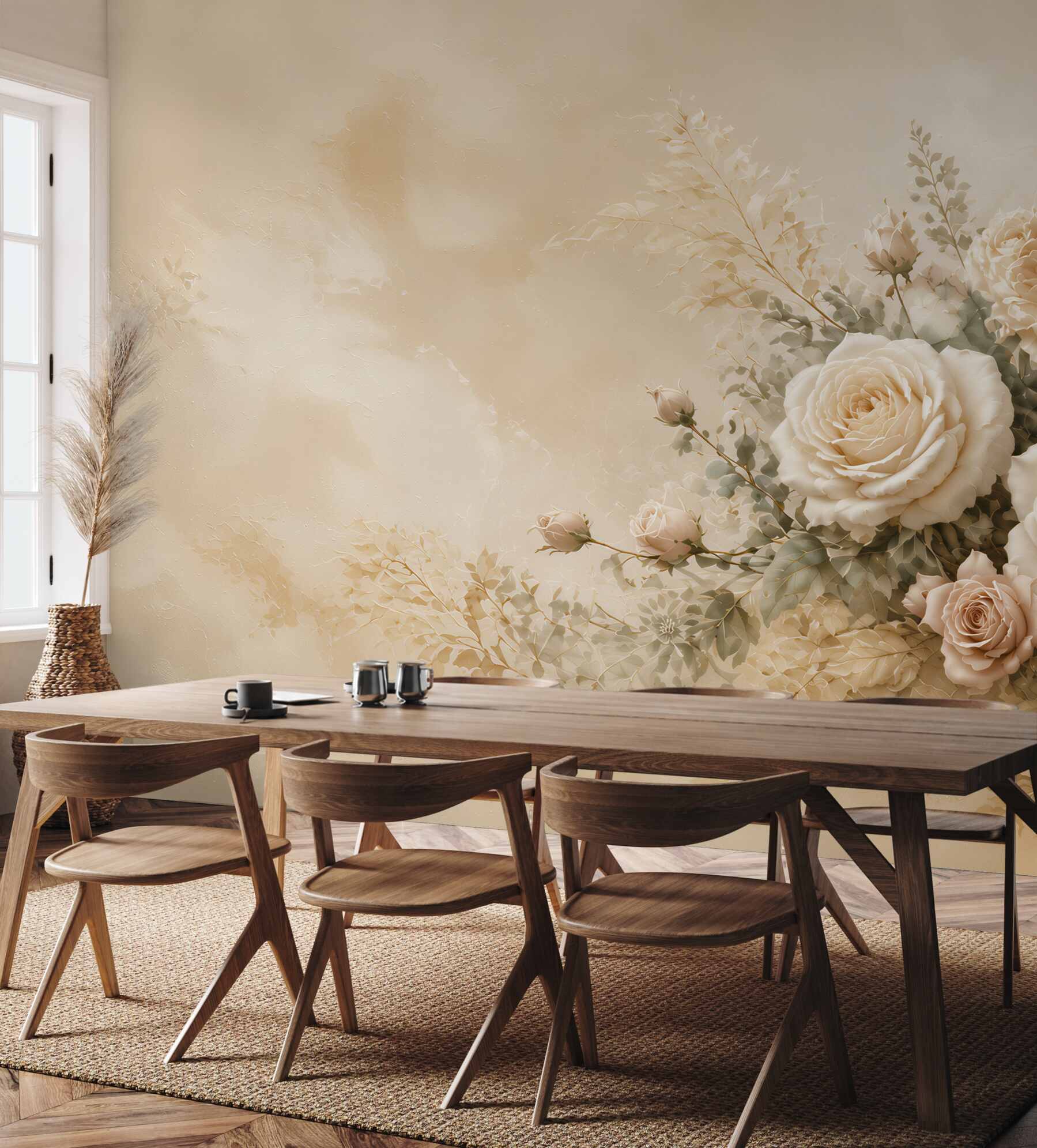 Fototapeta kremowe róże na beżowym tle elegancka do salonu?v23