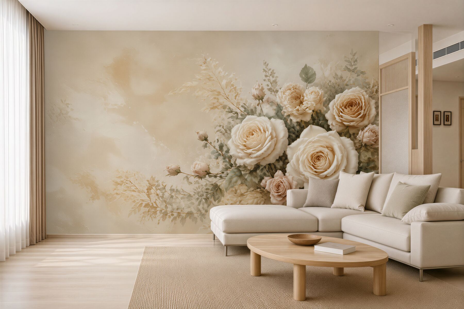 Fototapeta kremowe róże na beżowym tle elegancka do salonu?v23