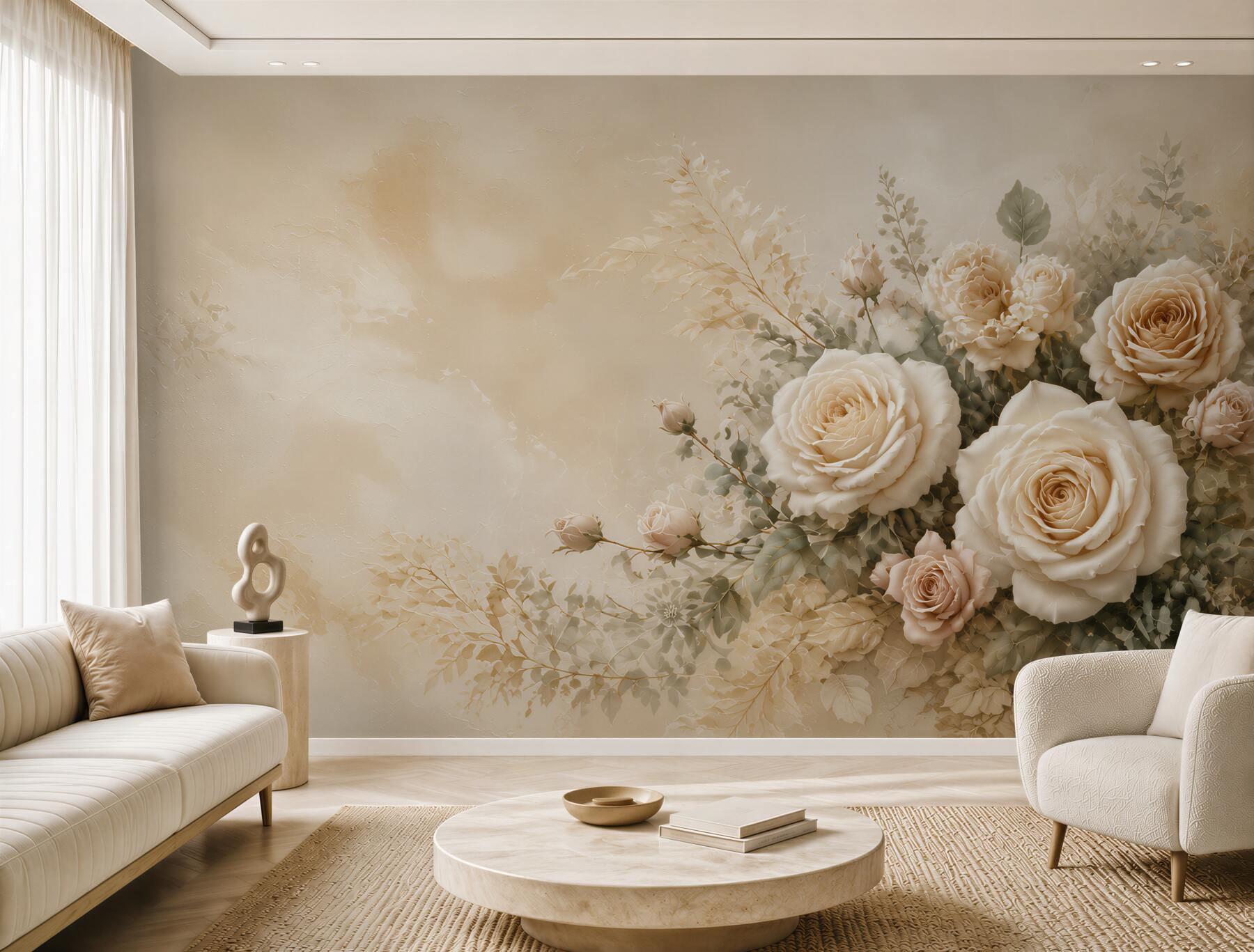 Fototapeta kremowe róże na beżowym tle elegancka do salonu?v23
