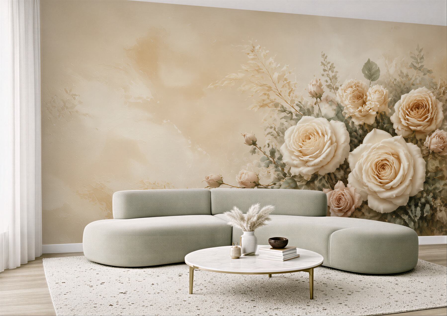 Fototapeta kremowe róże na beżowym tle elegancka do salonu?v23