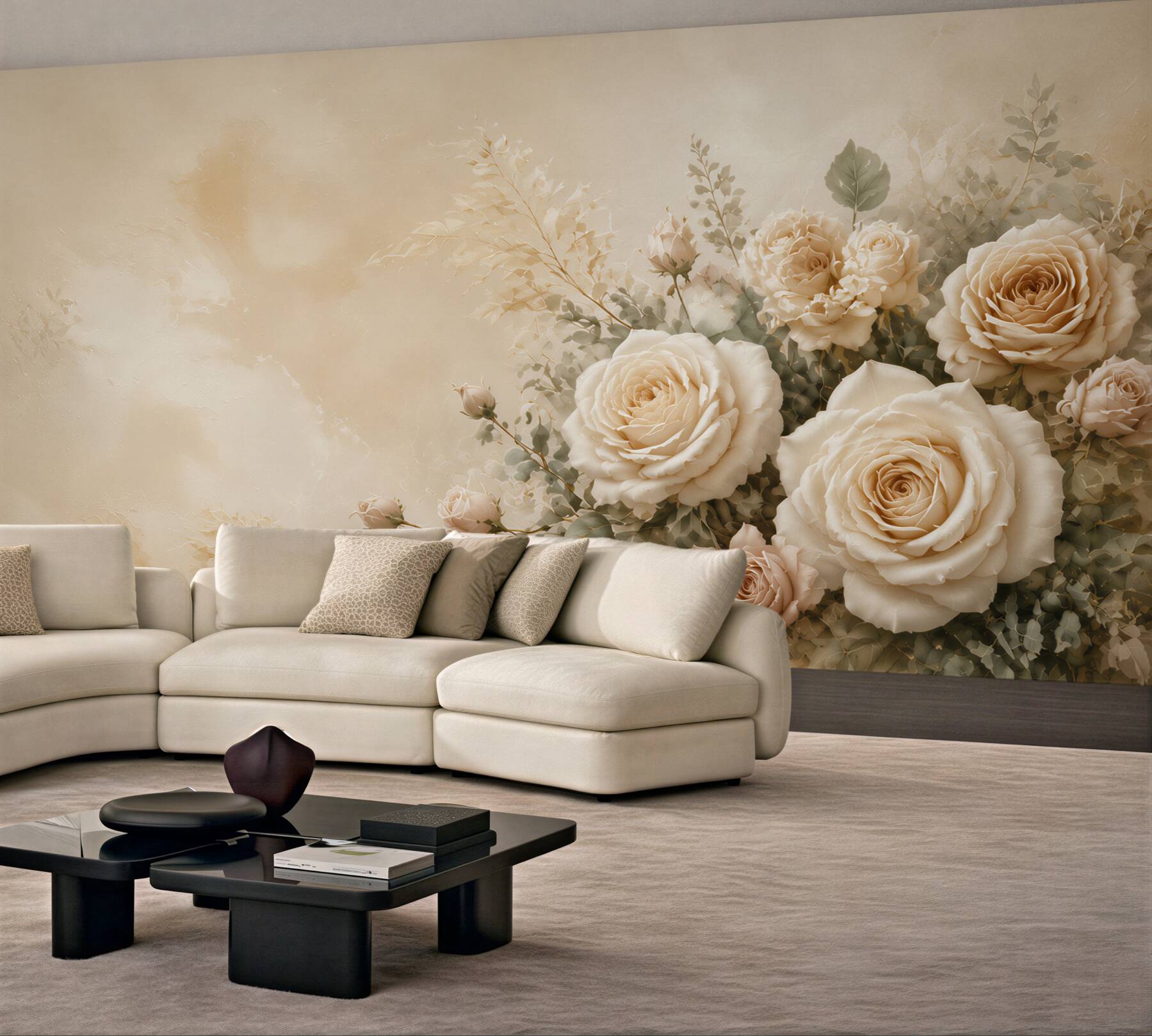 Fototapeta kremowe róże na beżowym tle elegancka do salonu?v23