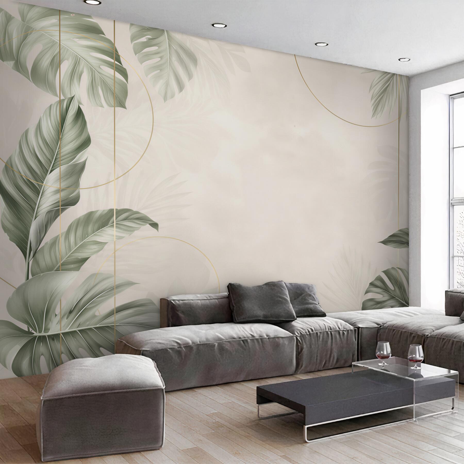 Fototapeta monstera i liście tropikalne ze złotymi liniami?v23