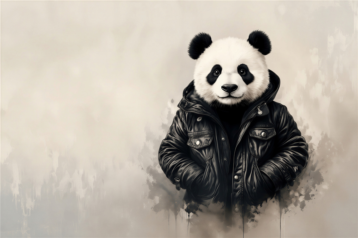 Fototapeta panda w czarnej kurtce nowoczesny styl street art