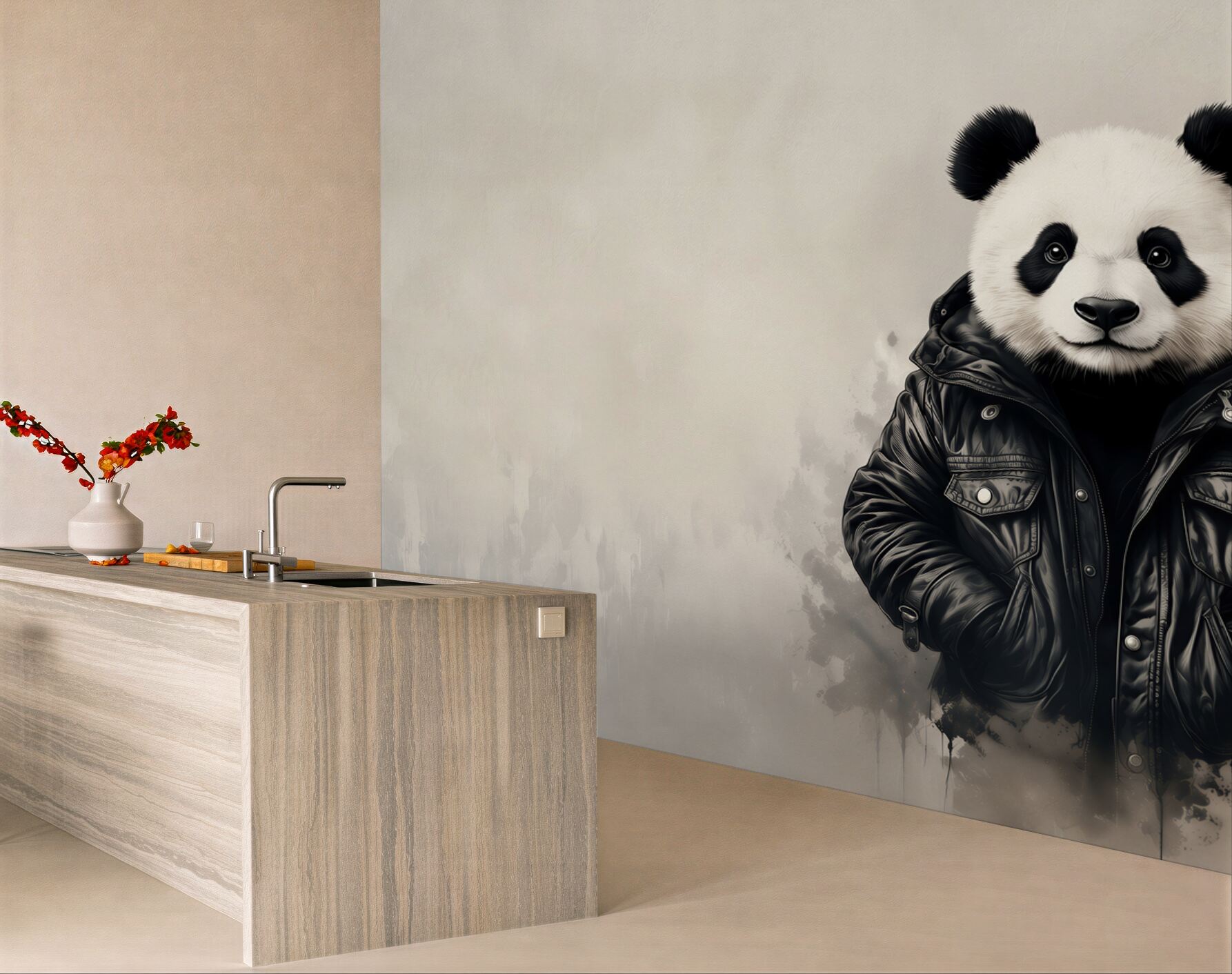 Fototapeta panda w czarnej kurtce nowoczesny styl street art?v23