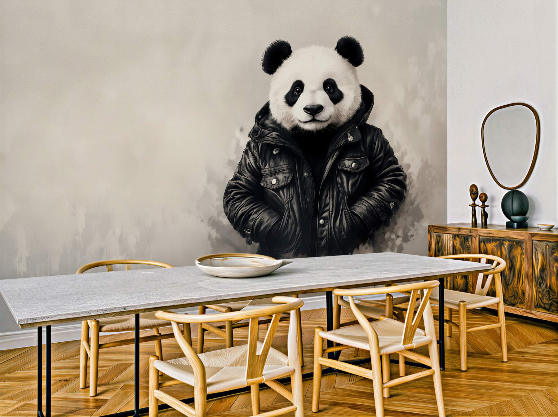 Fototapeta panda w czarnej kurtce nowoczesny styl street art?v23
