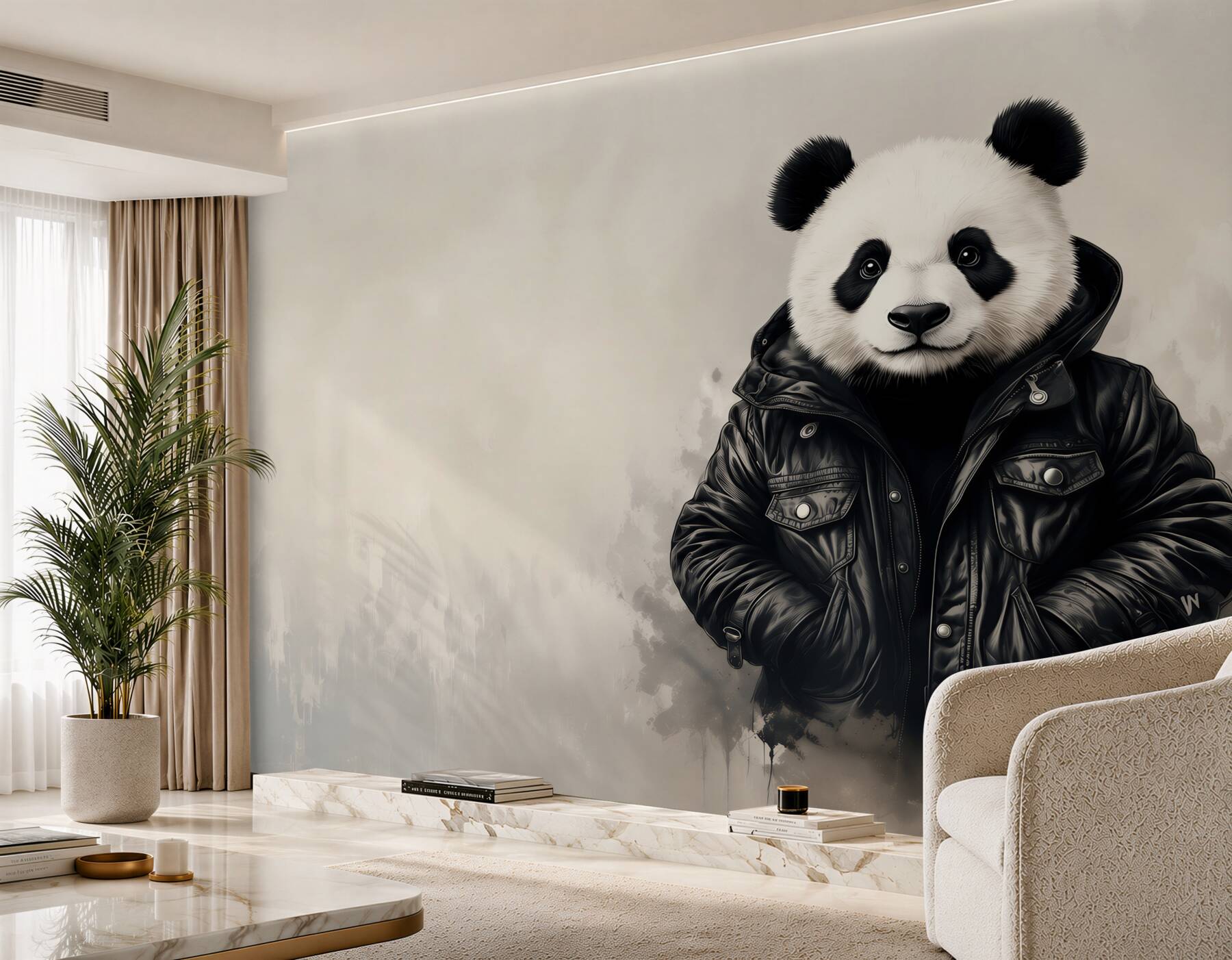 Fototapeta panda w czarnej kurtce nowoczesny styl street art