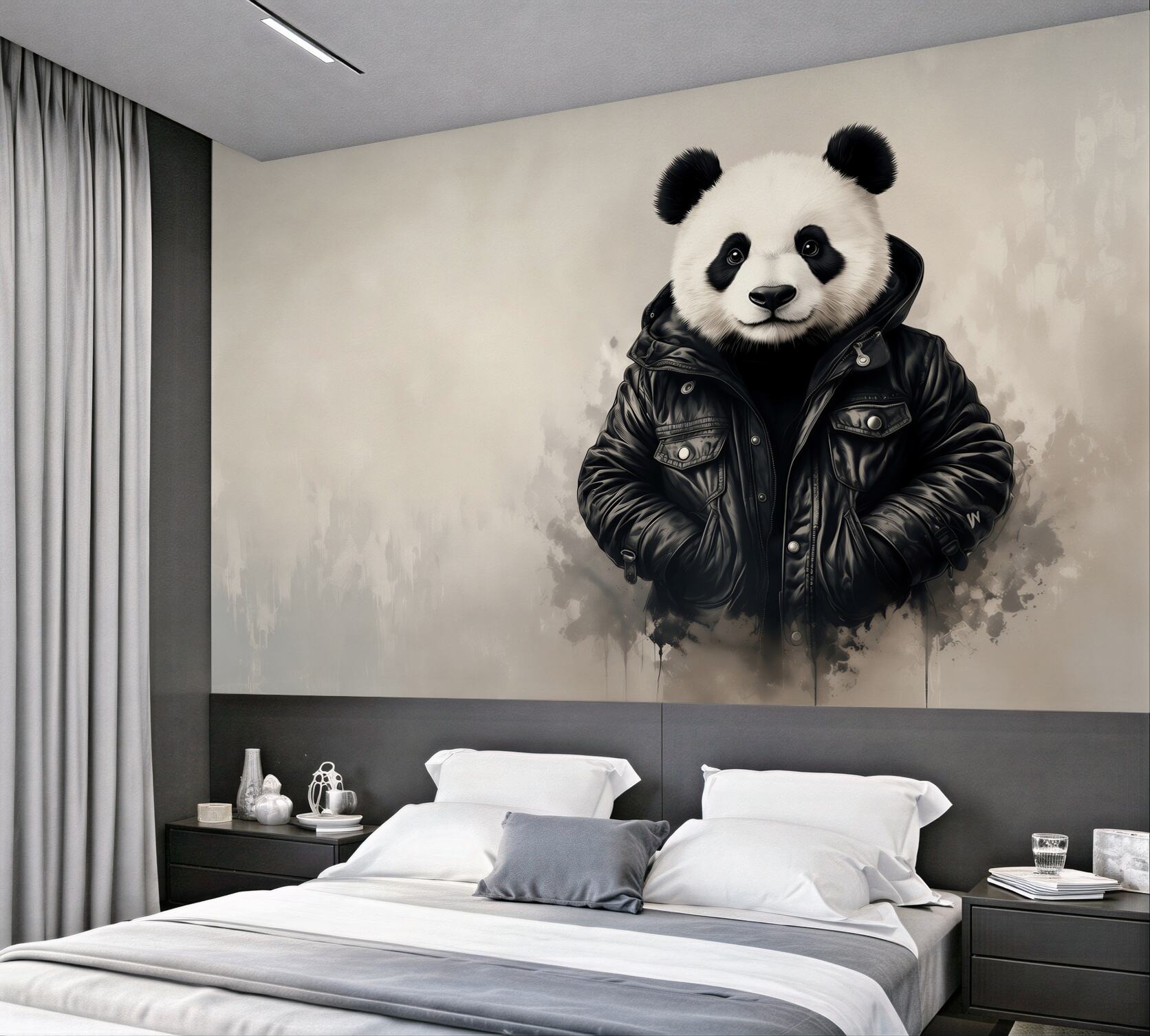 Fototapeta panda w czarnej kurtce nowoczesny styl street art?v23