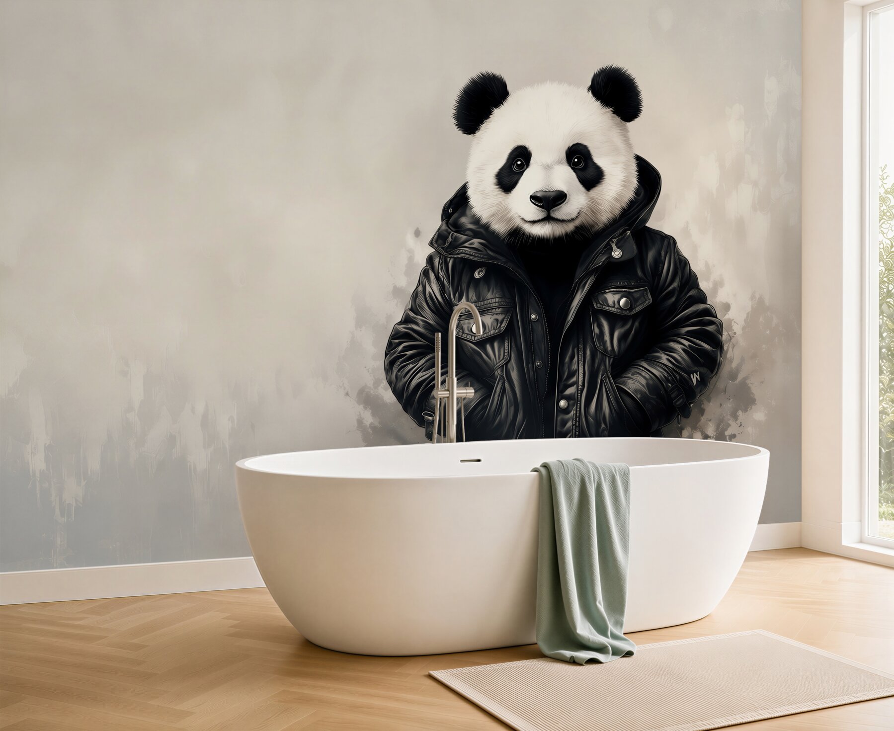 Fototapeta panda w czarnej kurtce nowoczesny styl street art?v23