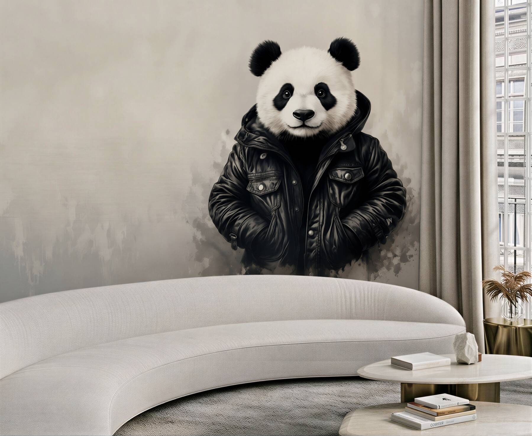 Fototapeta panda w czarnej kurtce nowoczesny styl street art?v23