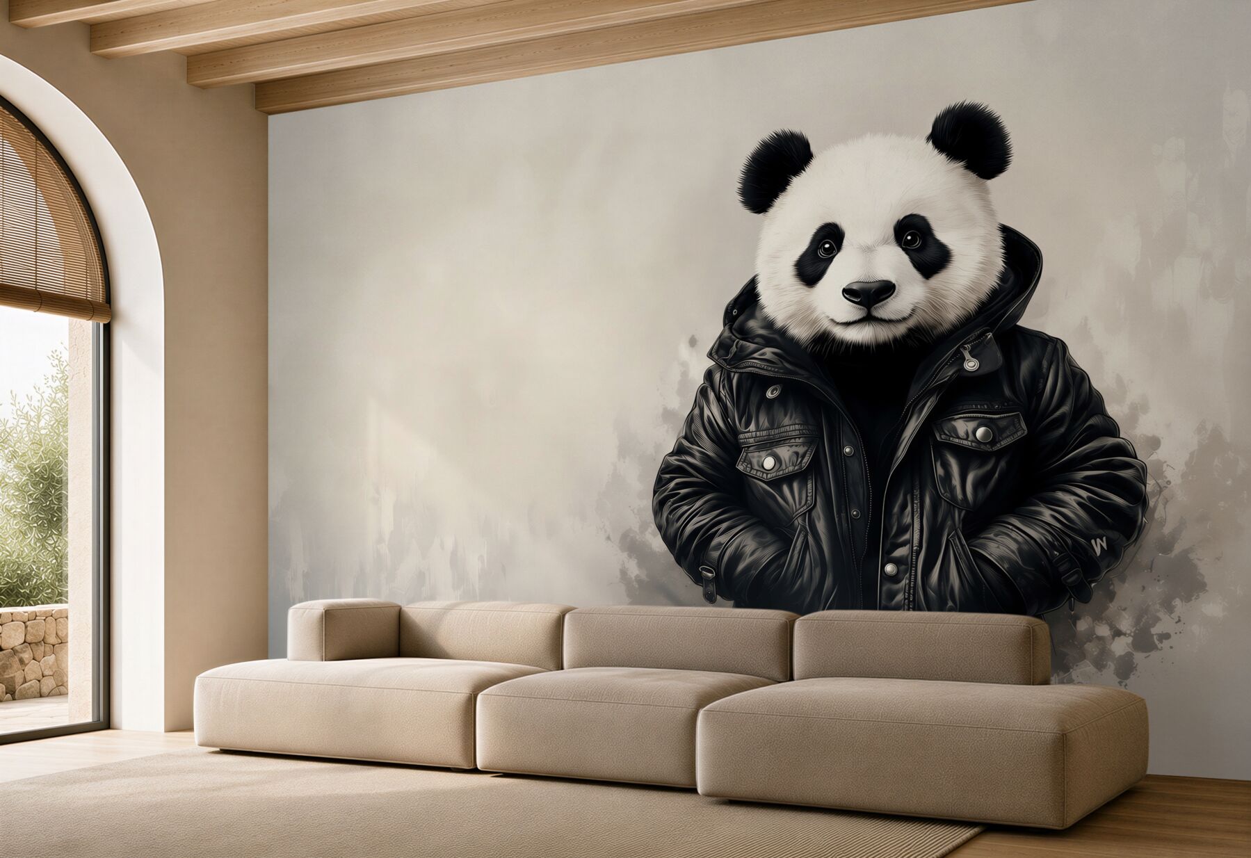 Fototapeta panda w czarnej kurtce nowoczesny styl street art?v23