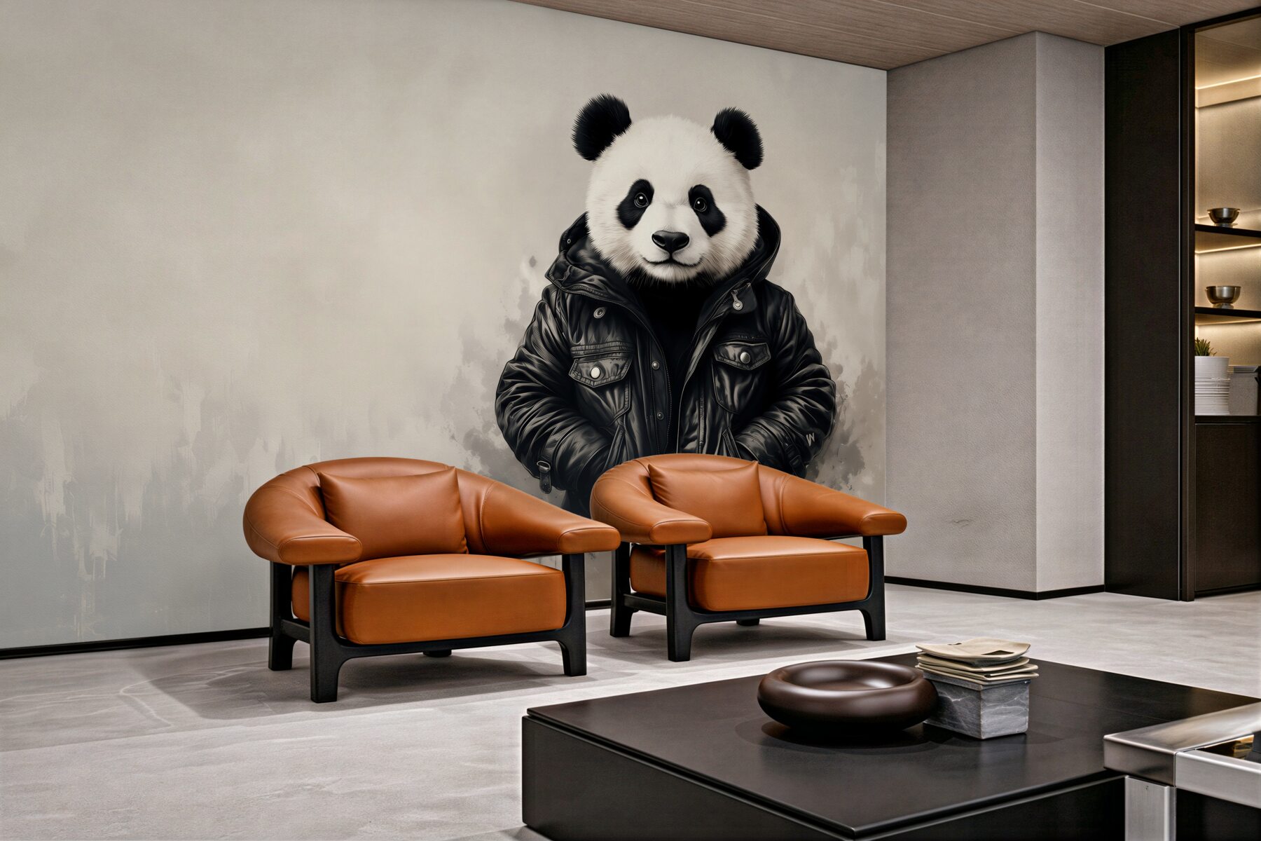 Fototapeta panda w czarnej kurtce nowoczesny styl street art?v23