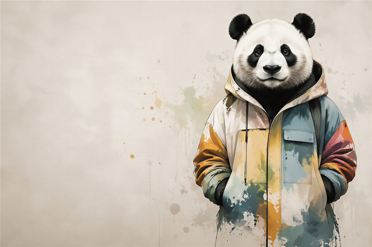 Fototapeta panda w kolorowej kurtce nowoczesna dekoracja do pokoju