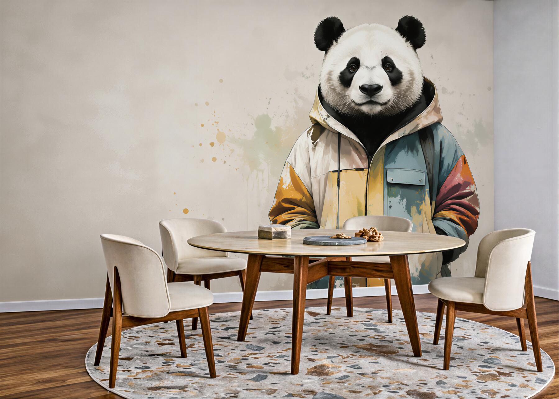 Fototapeta panda w kolorowej kurtce nowoczesna dekoracja do pokoju?v23