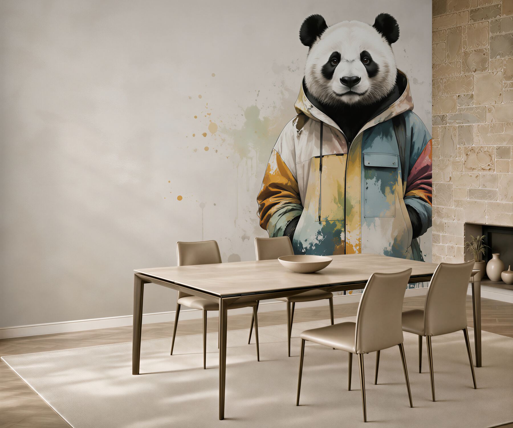 Fototapeta panda w kolorowej kurtce nowoczesna dekoracja do pokoju?v23