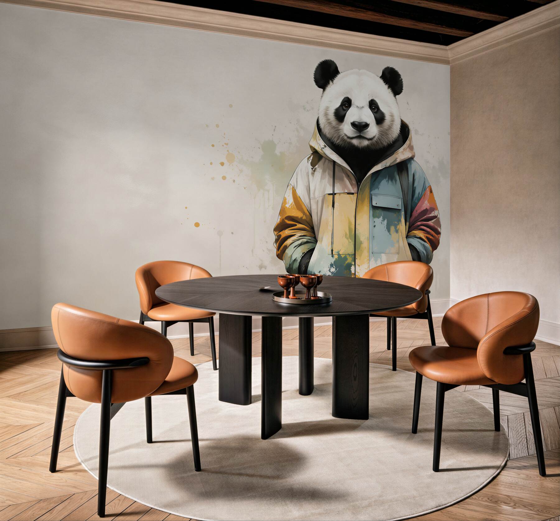 Fototapeta panda w kolorowej kurtce nowoczesna dekoracja do pokoju?v23