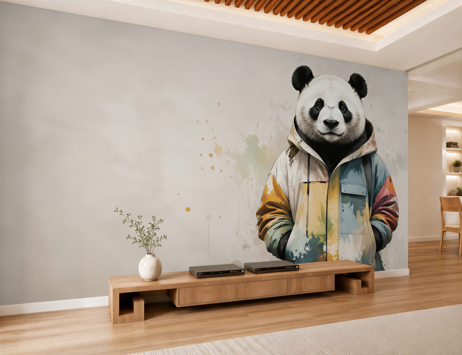Fototapeta panda w kolorowej kurtce nowoczesna dekoracja do pokoju?v23