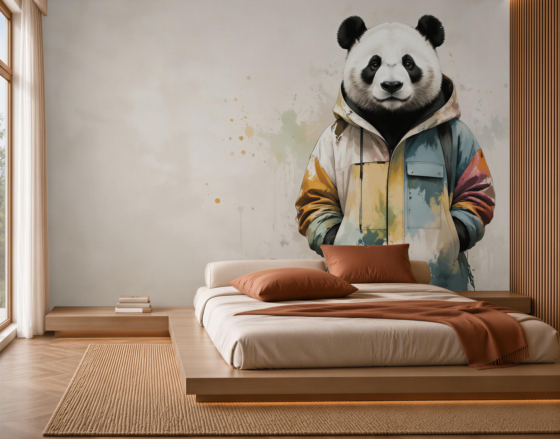 Fototapeta panda w kolorowej kurtce nowoczesna dekoracja do pokoju?v23