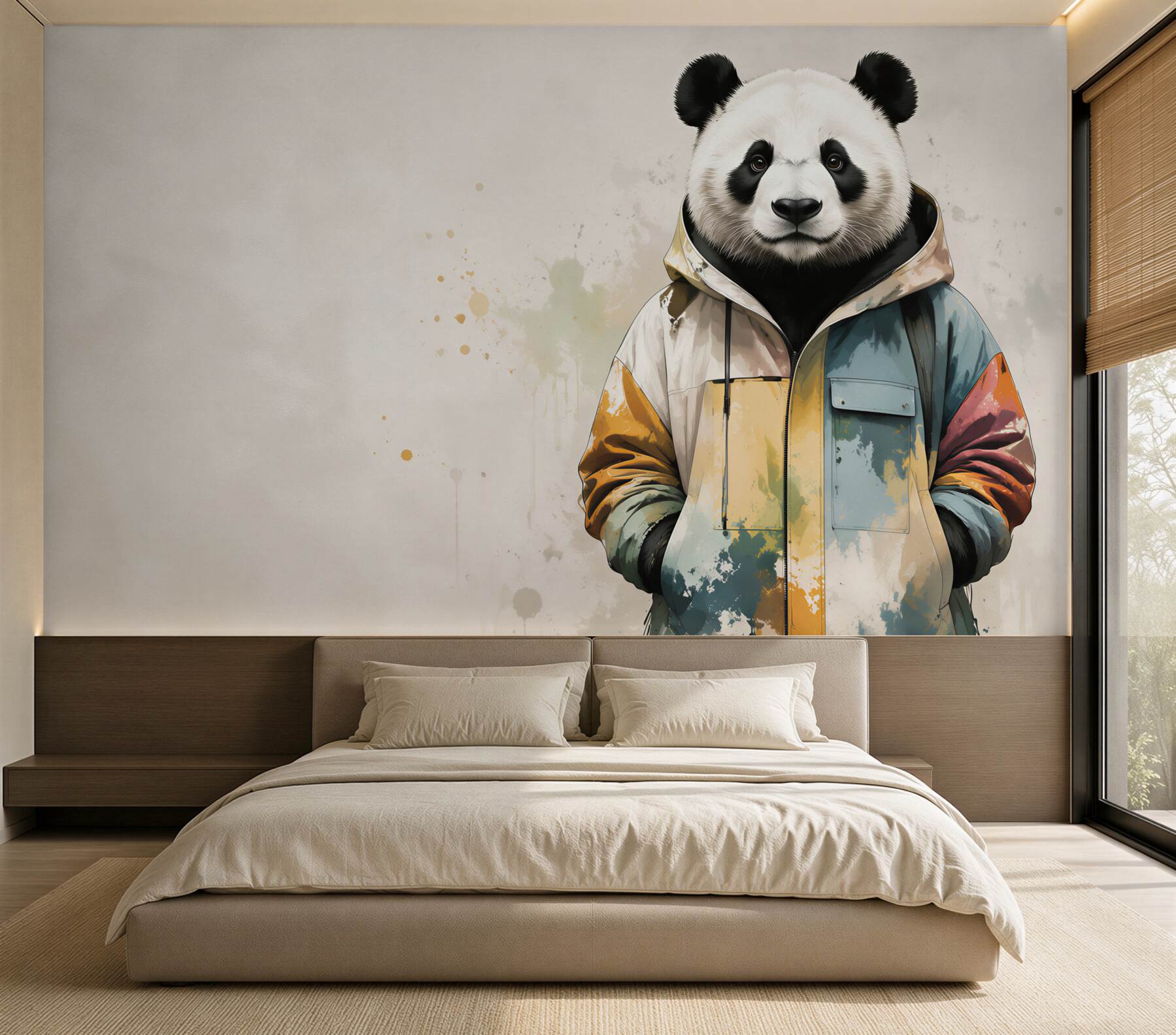 Fototapeta panda w kolorowej kurtce nowoczesna dekoracja do pokoju?v23