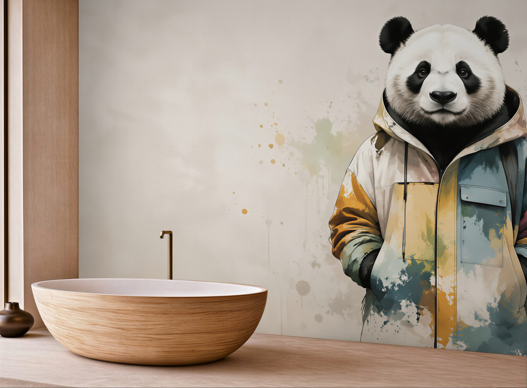 Fototapeta panda w kolorowej kurtce nowoczesna dekoracja do pokoju?v23