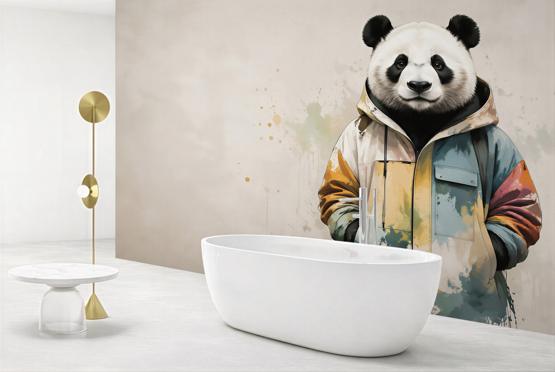 Fototapeta panda w kolorowej kurtce nowoczesna dekoracja do pokoju?v23
