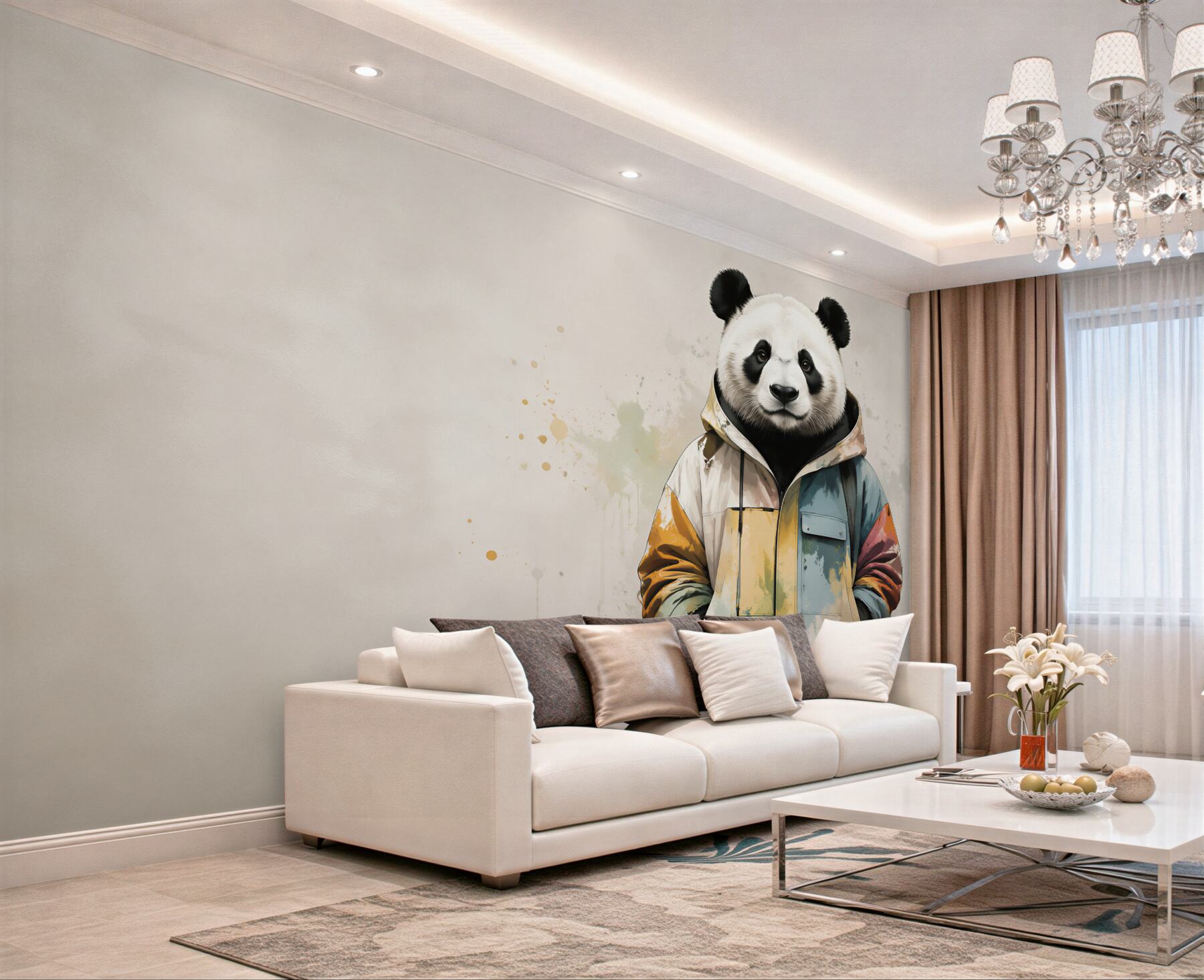 Fototapeta panda w kolorowej kurtce nowoczesna dekoracja do pokoju?v23