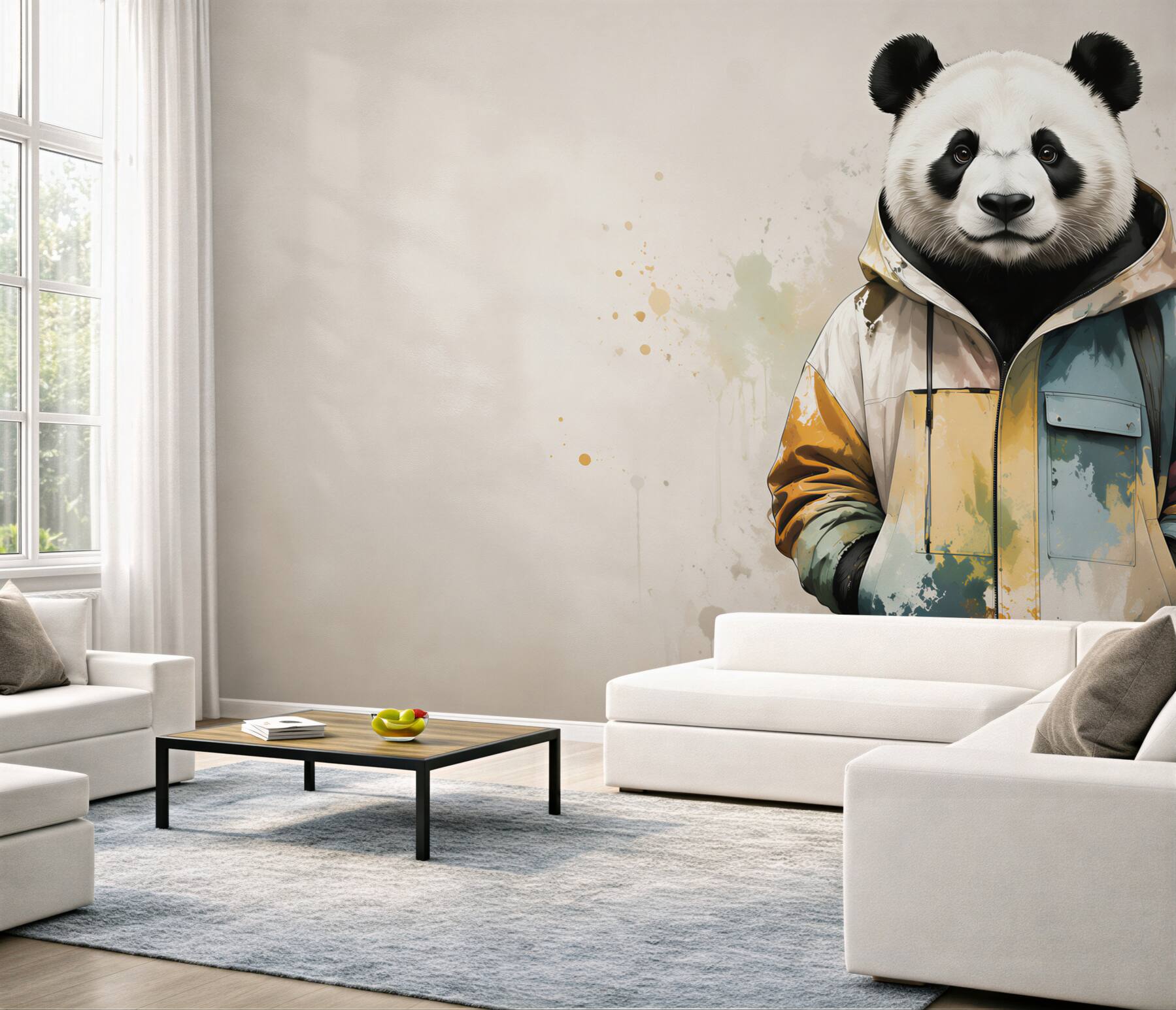 Fototapeta panda w kolorowej kurtce nowoczesna dekoracja do pokoju?v23