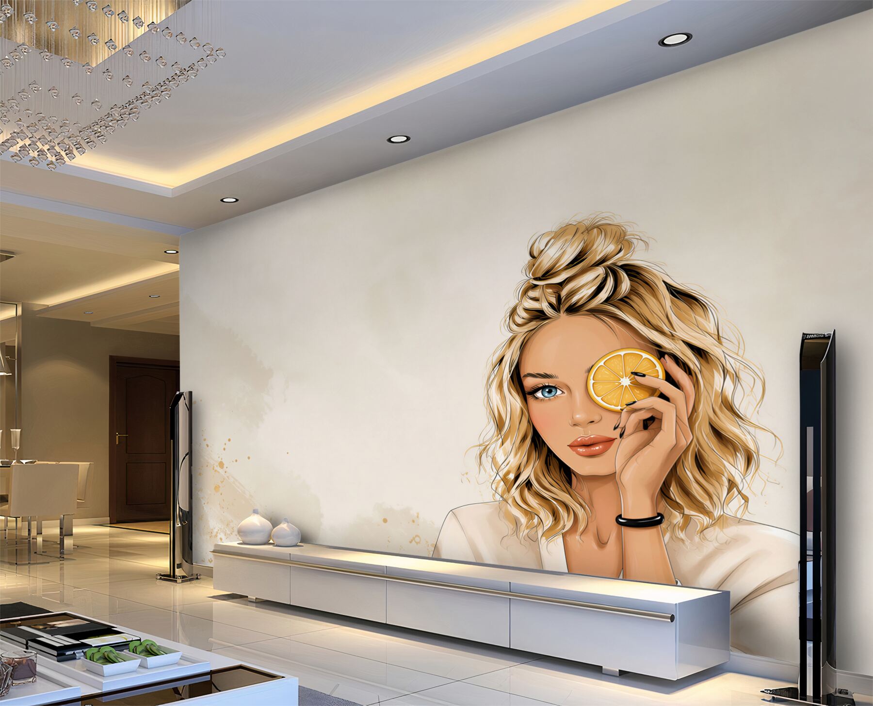 Fototapeta kobieta z pomarańczą nowoczesna ilustracja beauty