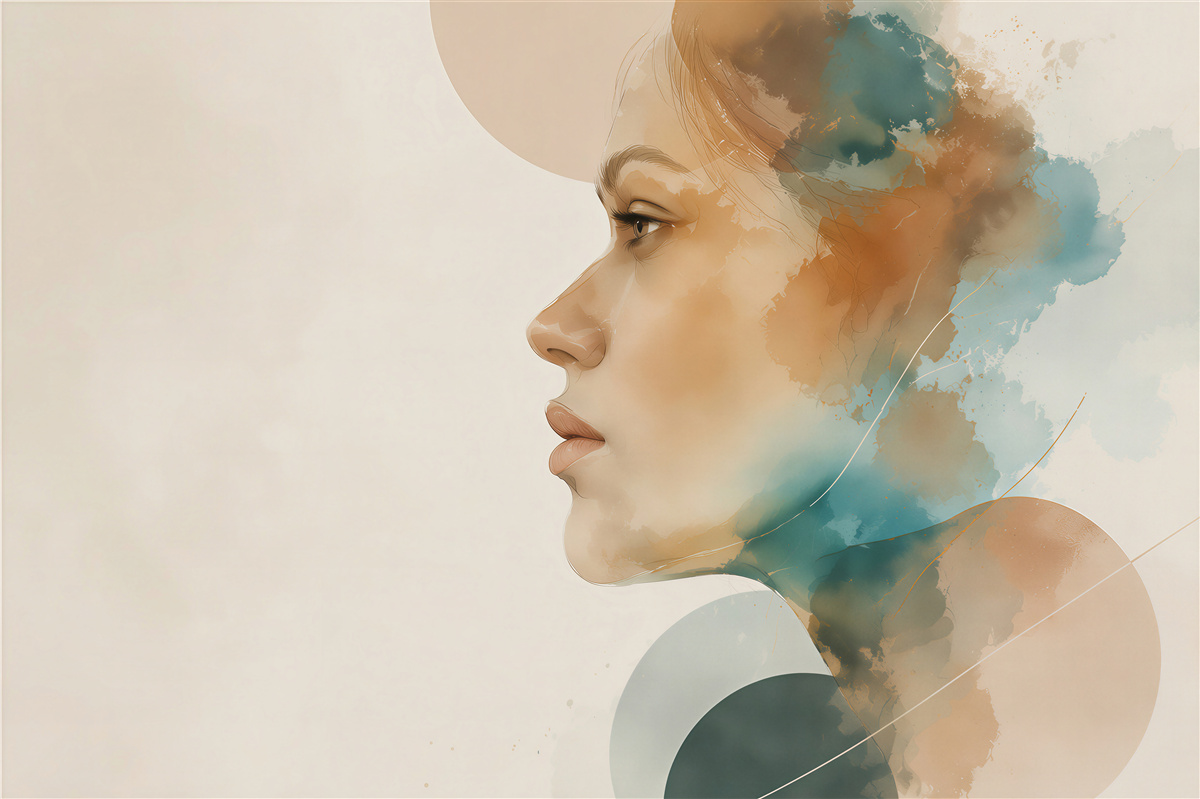 Fototapeta kobiecy profil abstrakcyjny w beżach i turkusie