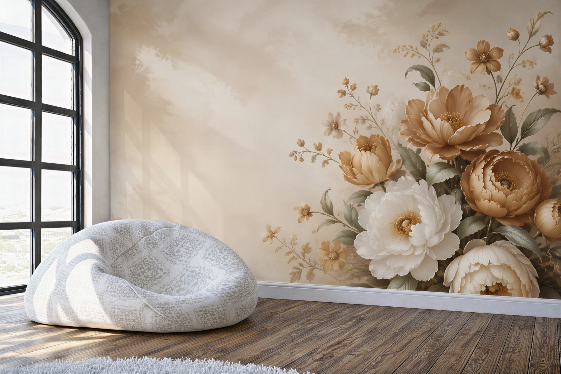 Fototapeta beżowe i białe peonie eleganckie kwiaty do salonu?v23