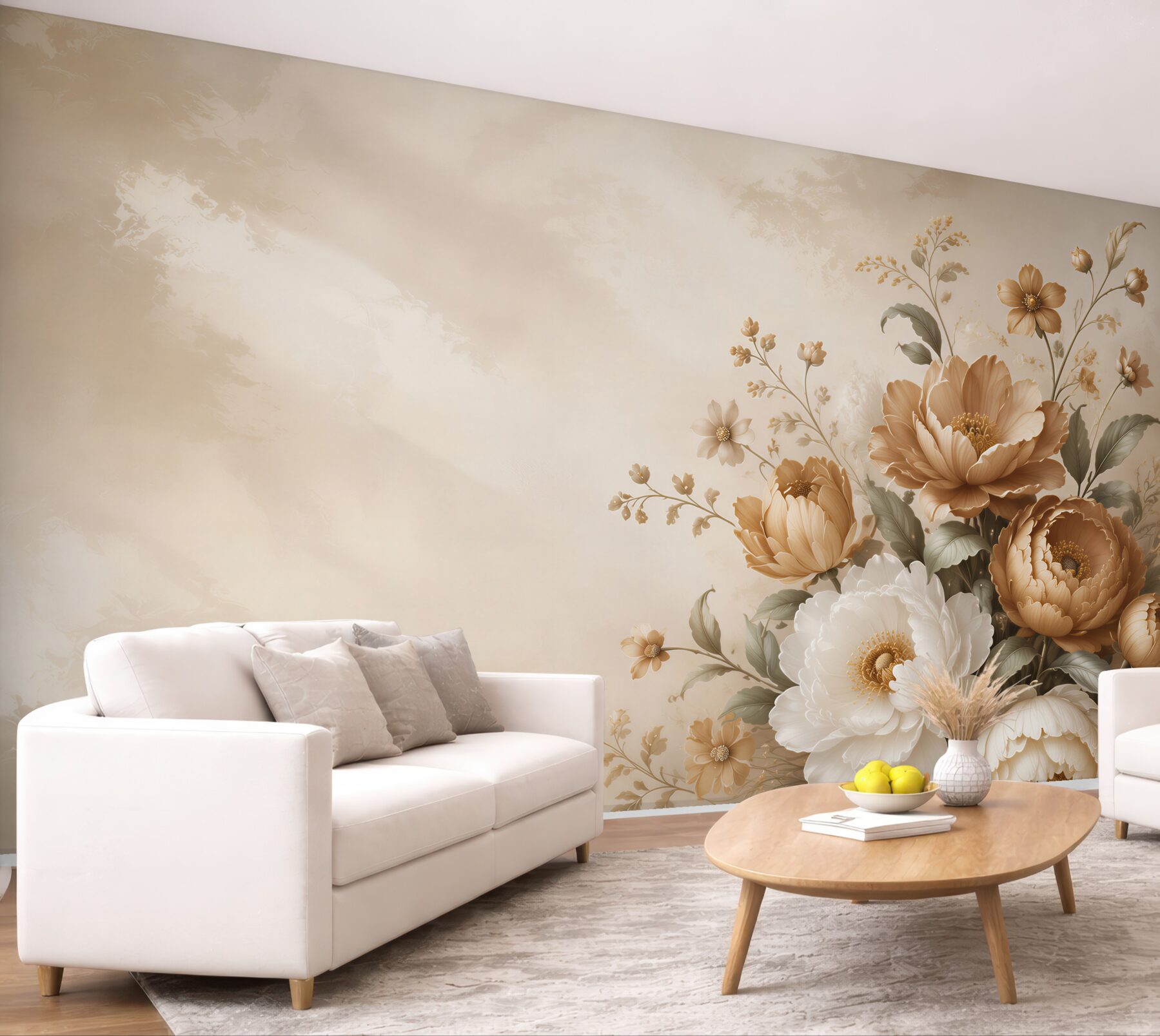 Fototapeta beżowe i białe peonie eleganckie kwiaty do salonu?v23