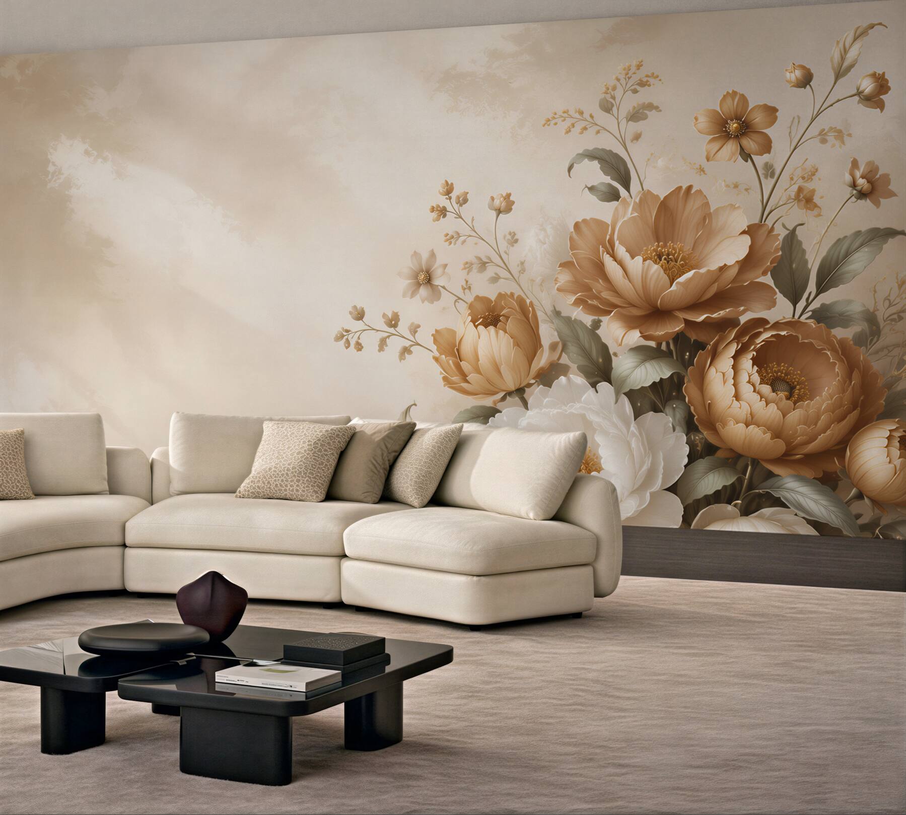 Fototapeta beżowe i białe peonie eleganckie kwiaty do salonu?v23