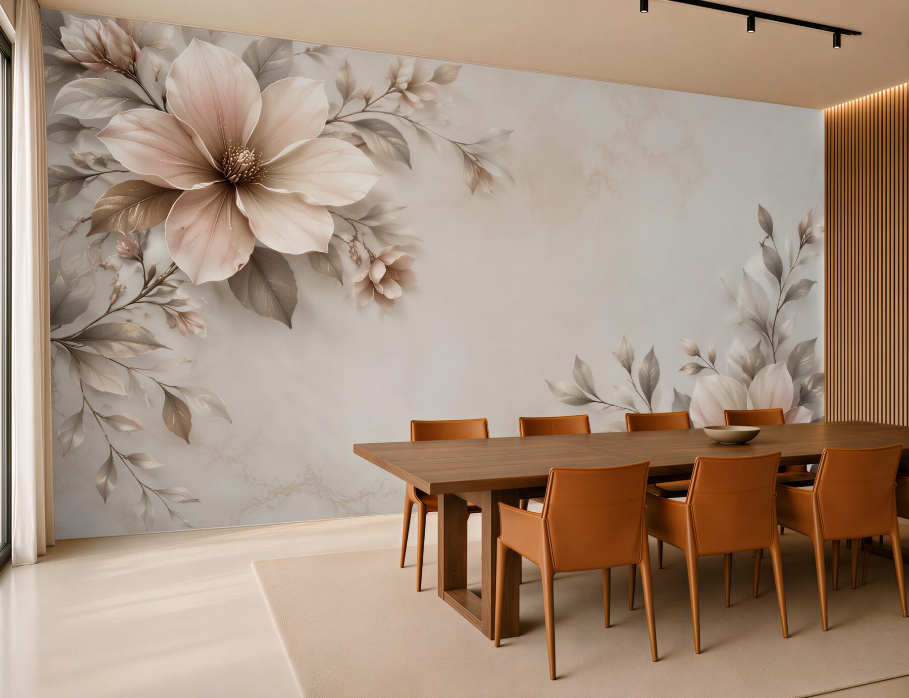 Fototapeta beżowe magnolie z liśćmi na marmurkowym tle elegancka?v23