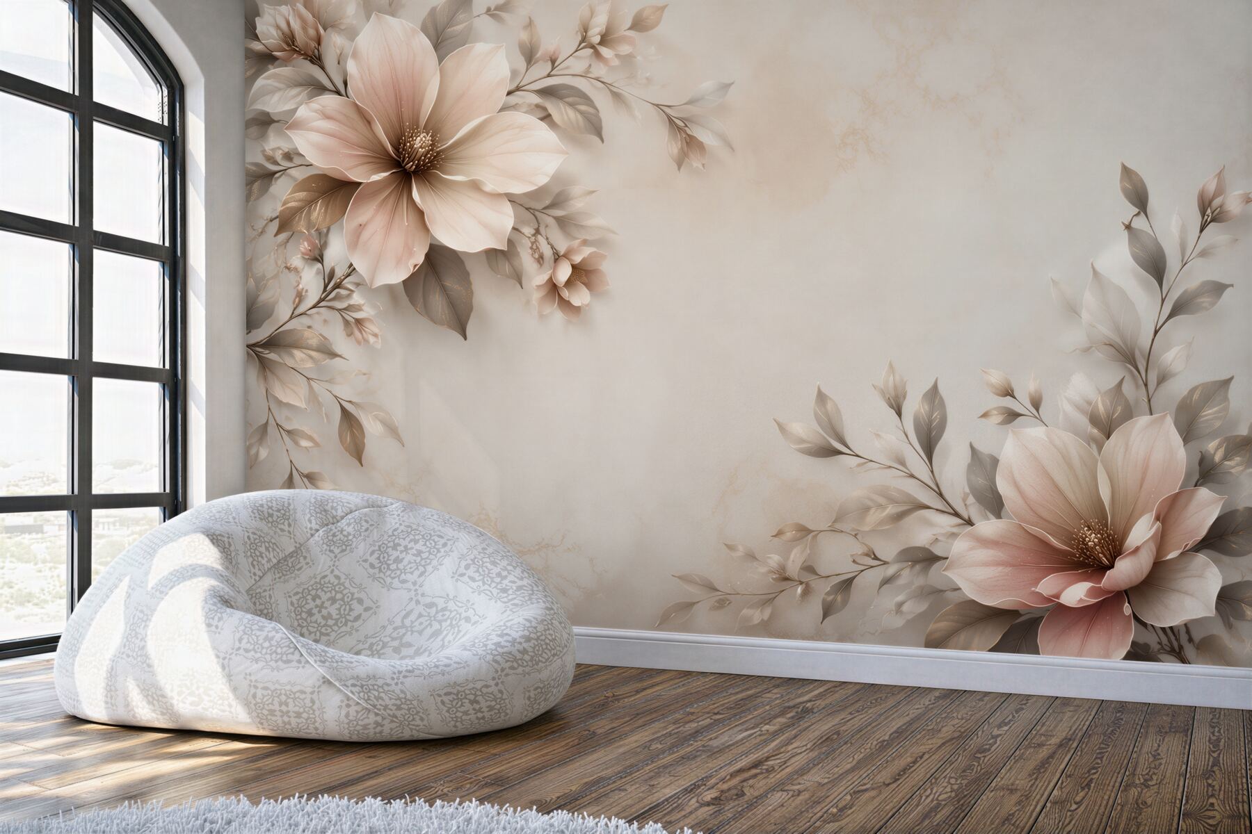 Fototapeta beżowe magnolie z liśćmi na marmurkowym tle elegancka?v23