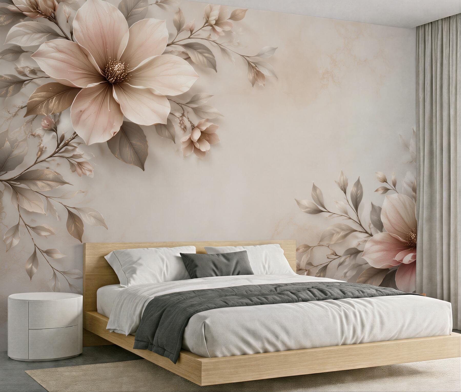 Fototapeta beżowe magnolie z liśćmi na marmurkowym tle elegancka?v23
