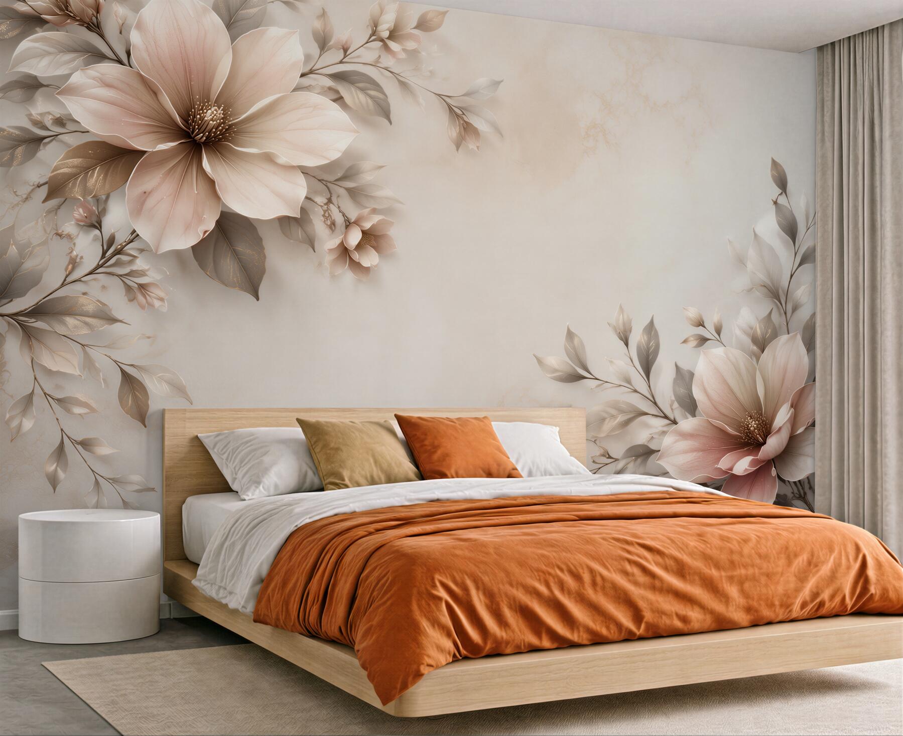 Fototapeta beżowe magnolie z liśćmi na marmurkowym tle elegancka?v23