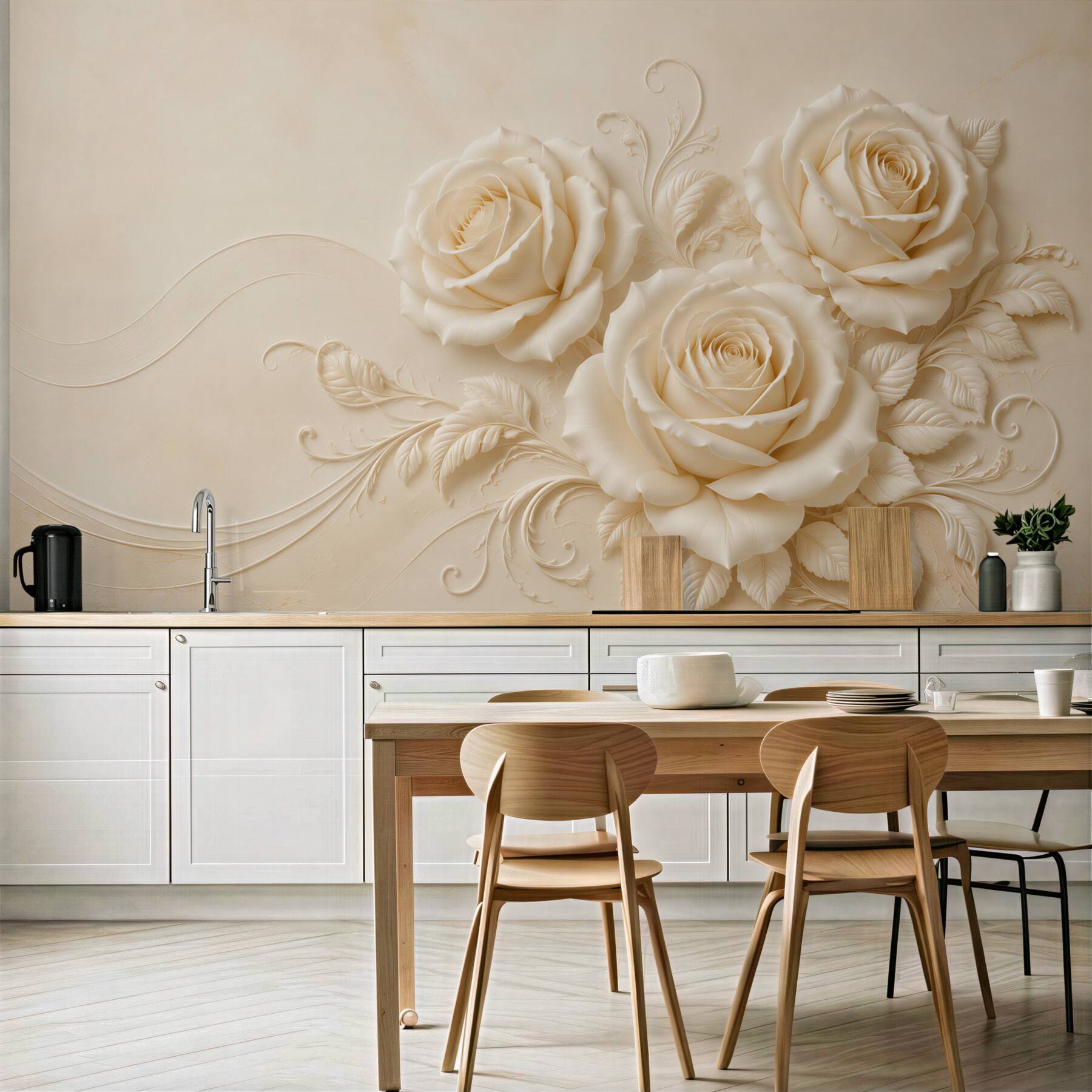 Fototapeta kremowe róże 3D na beżowym tle elegancka?v23