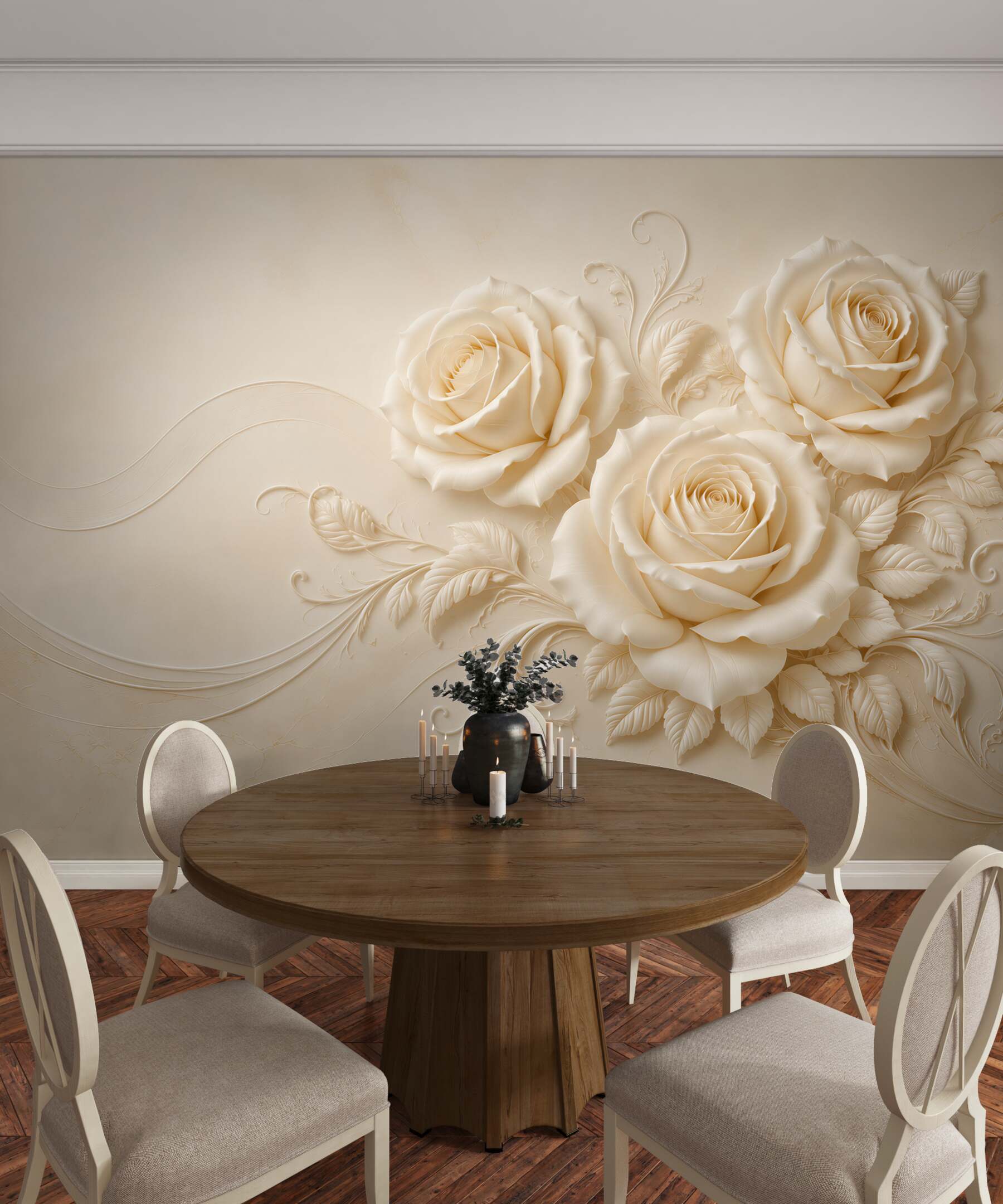 Fototapeta kremowe róże 3D na beżowym tle elegancka?v23