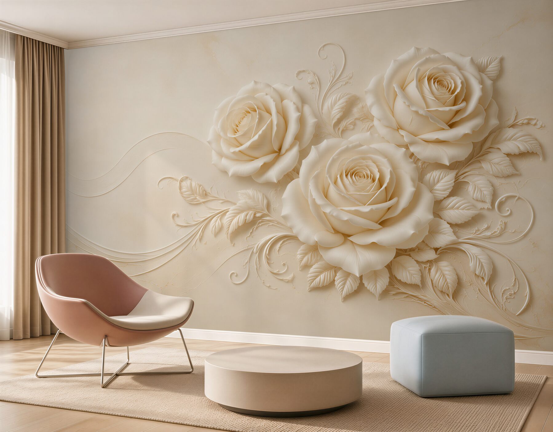 Fototapeta kremowe róże 3D na beżowym tle elegancka?v23