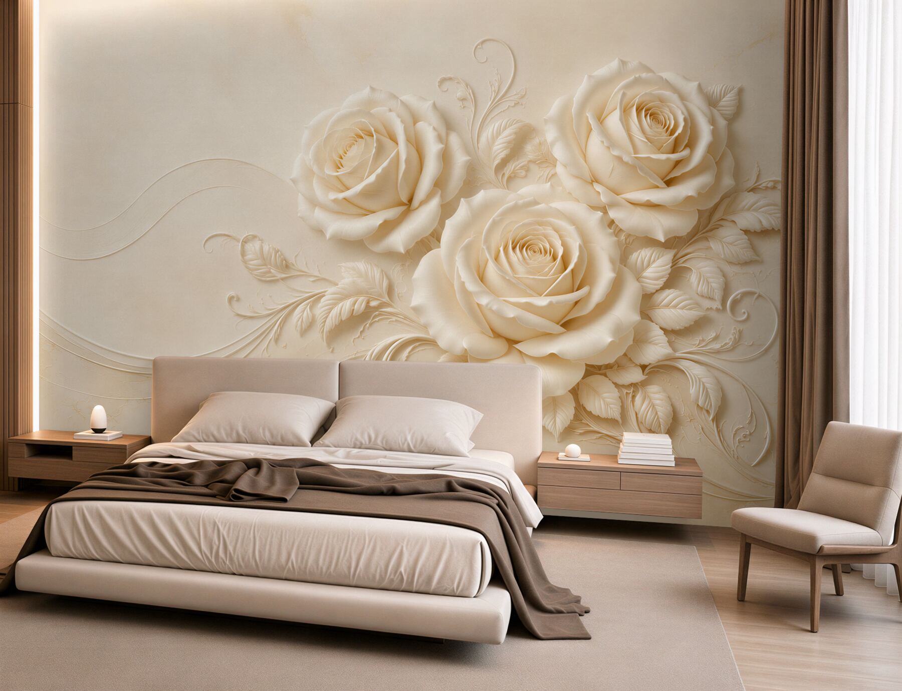 Fototapeta kremowe róże 3D na beżowym tle elegancka?v23