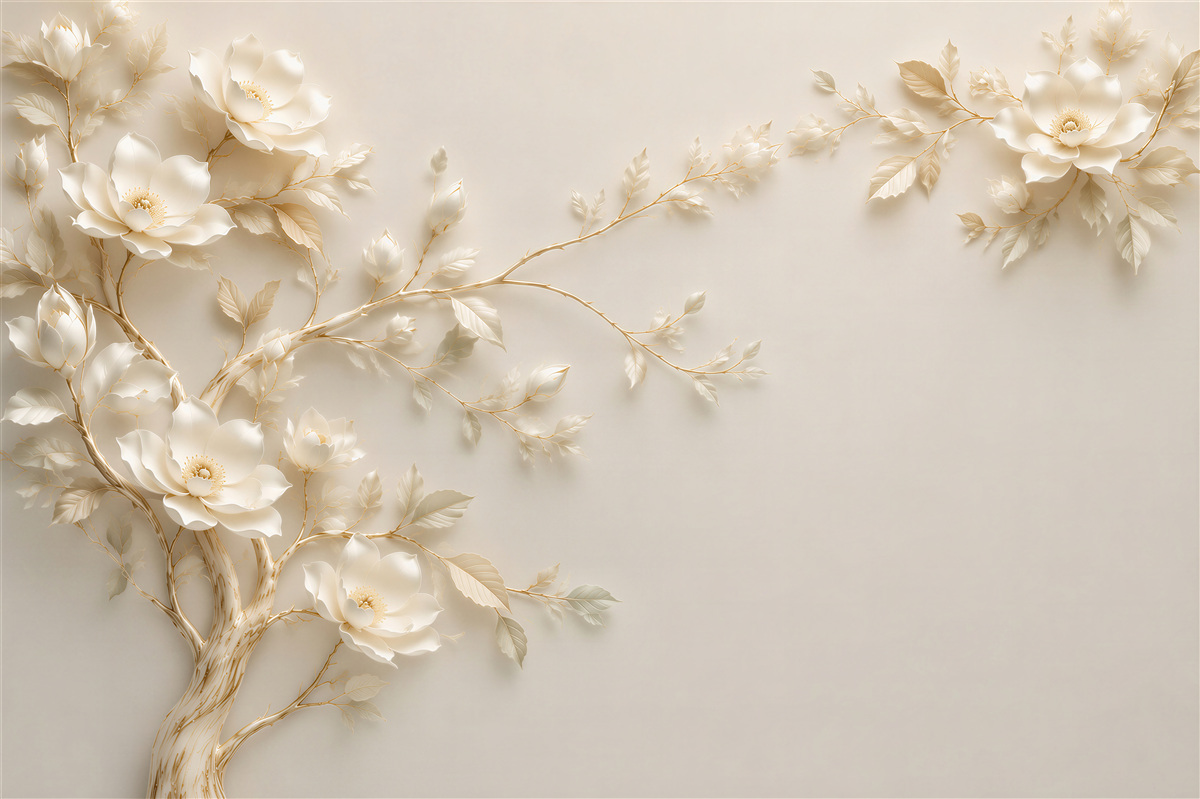 Fototapeta kremowe kwiaty na gałęziach elegancka floralna kompozycja