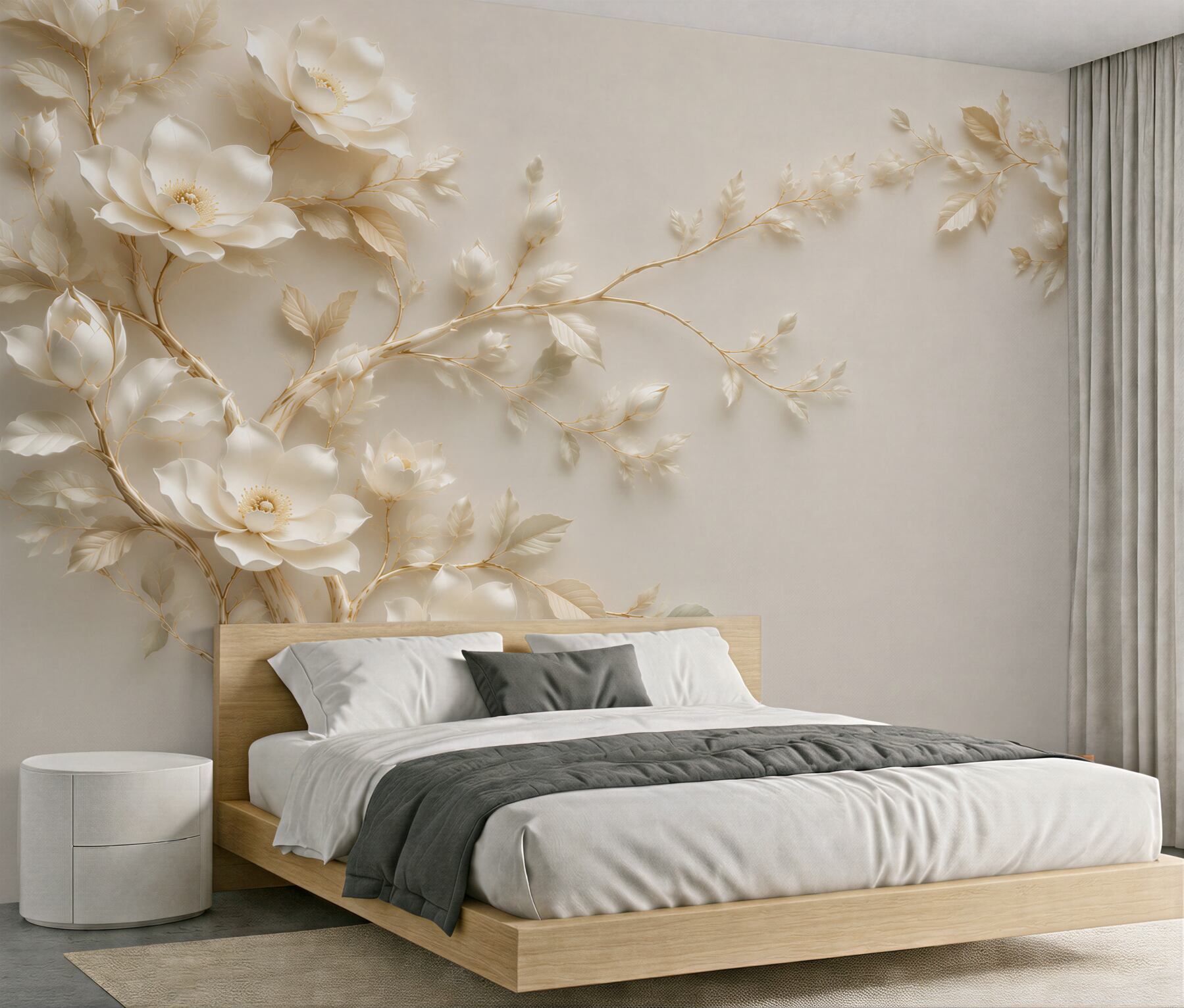 Fototapeta kremowe kwiaty na gałęziach elegancka floralna kompozycja?v23